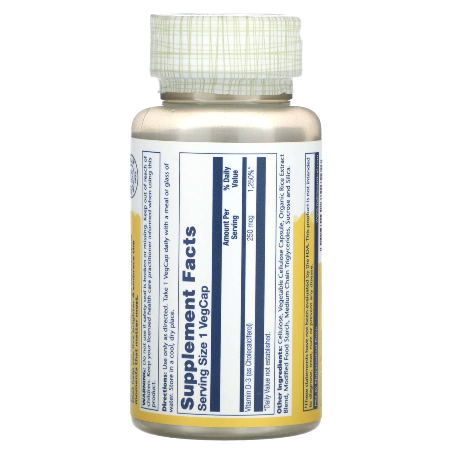 Solaray, High Potency Vitamin D-3, 250 mcg, 60 Vegcaps - Image 2