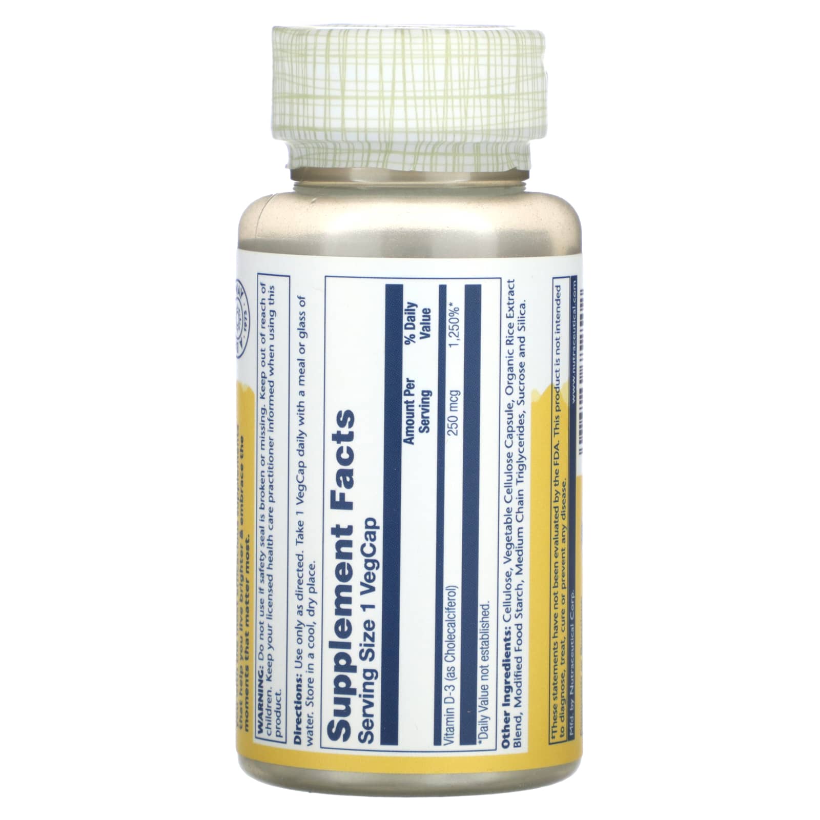 Solaray, High Potency Vitamin D-3, 250 mcg, 60 Vegcaps - Image 2
