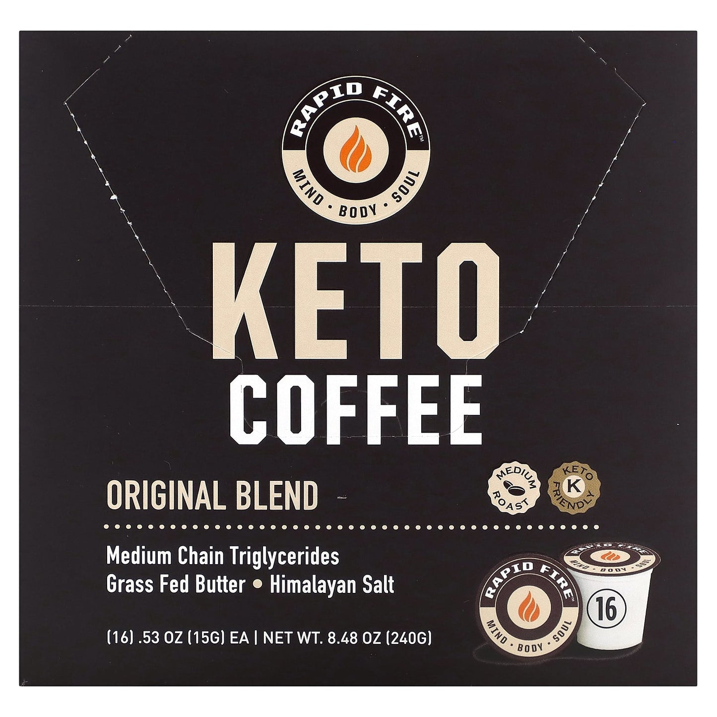 RAPIDFIRE, Keto Coffee Pods, Original Blend, Medium Roast, 16 Pods, 0.53 oz (15 g) Each - Image 1