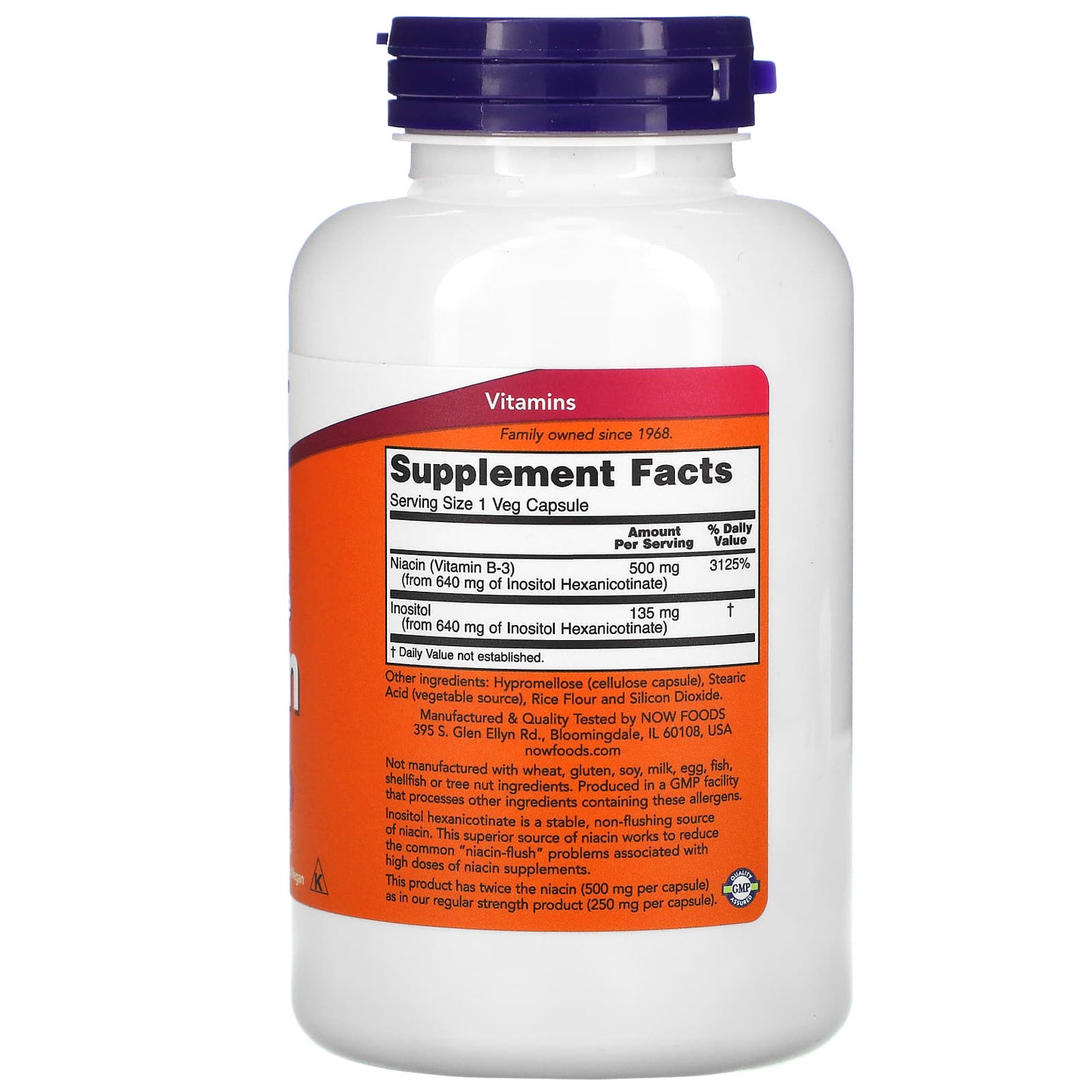 NOW Foods, Niacin, Flush-Free, Double Strength, 500 mg, 180 Veg Capsules - Image 2