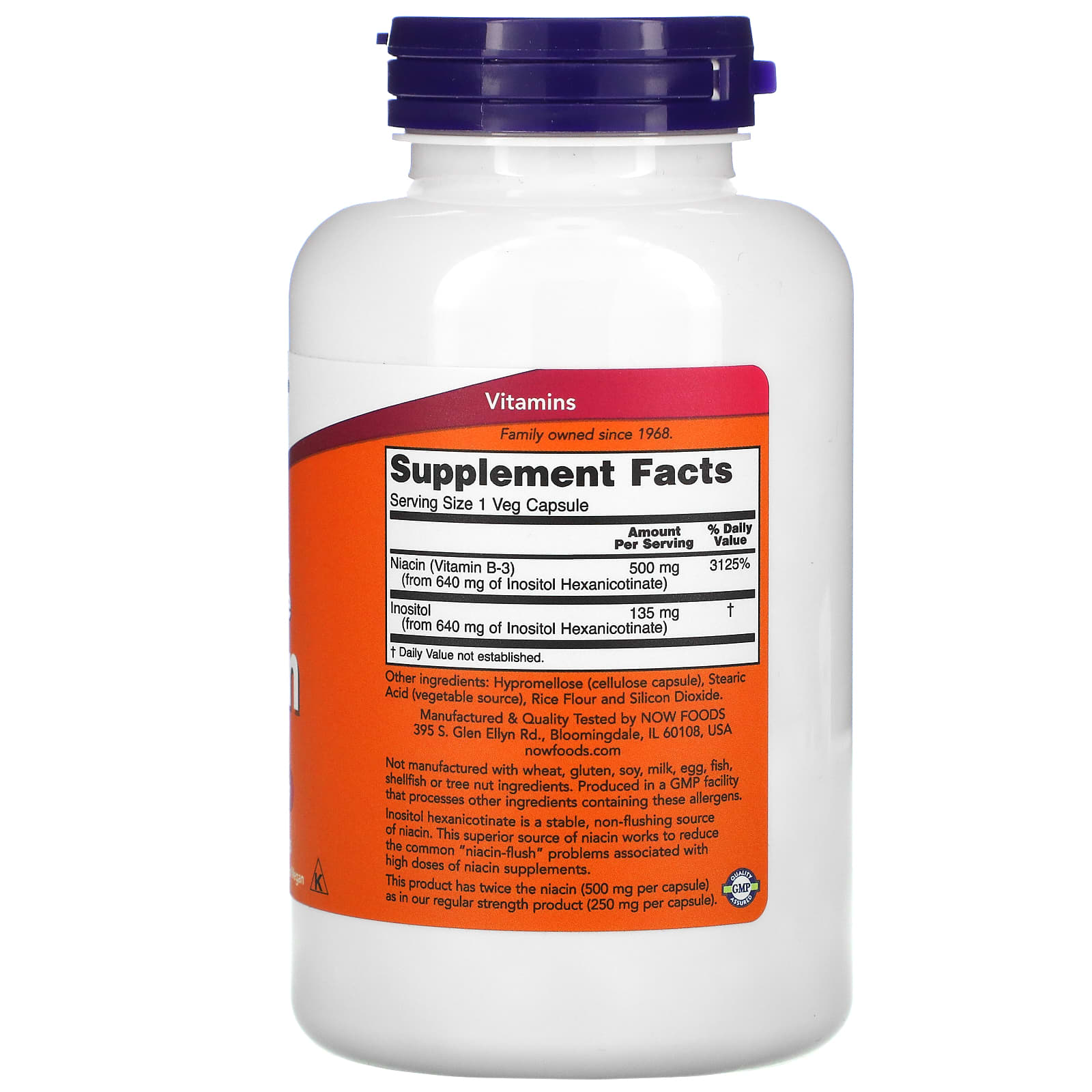 NOW Foods, Niacin, Flush-Free, Double Strength, 500 mg, 180 Veg Capsules - Image 2
