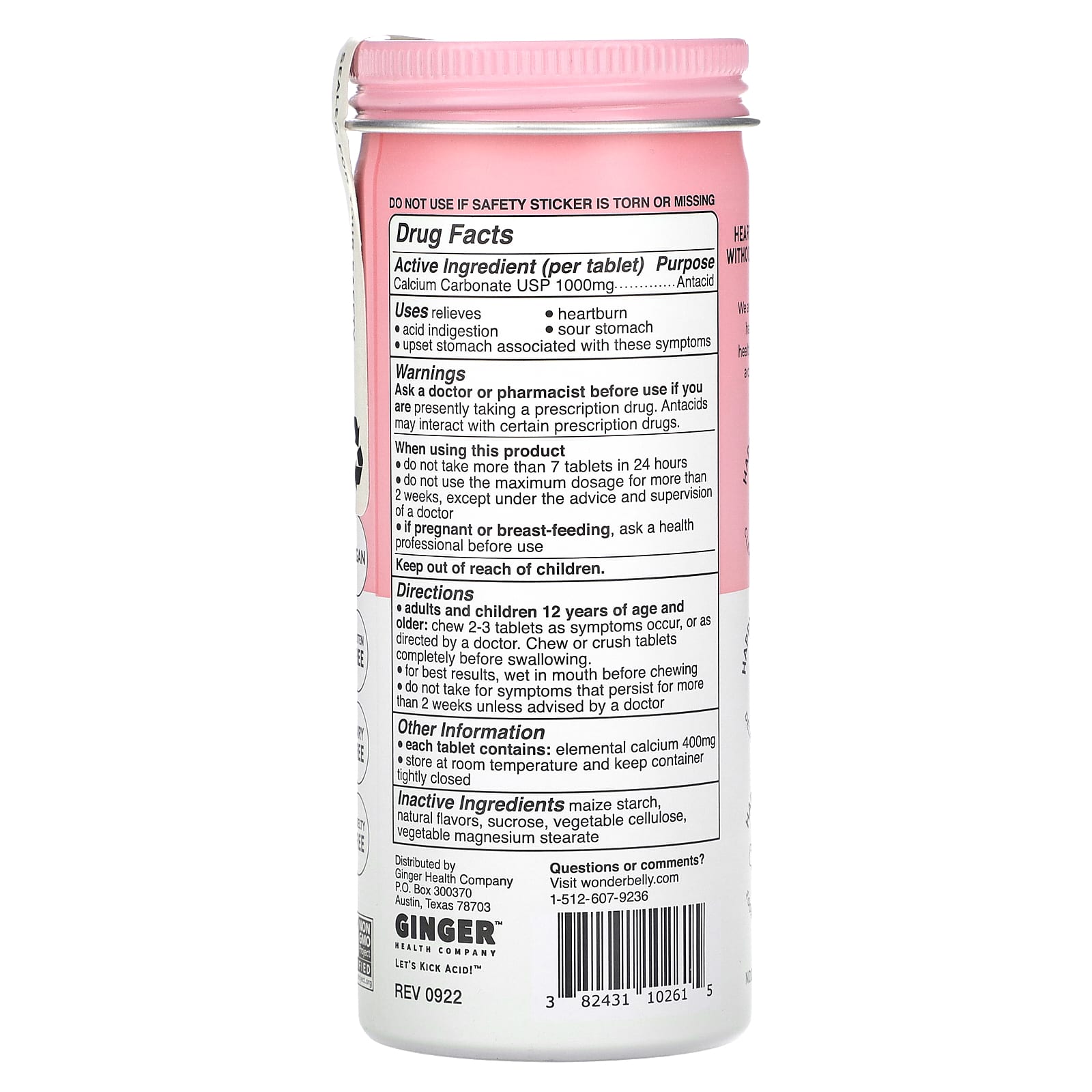 Wonderbelly, Antacid, Strawberry Milkshake, 60 Chewable Tablets (1,000 mg per Tablet)