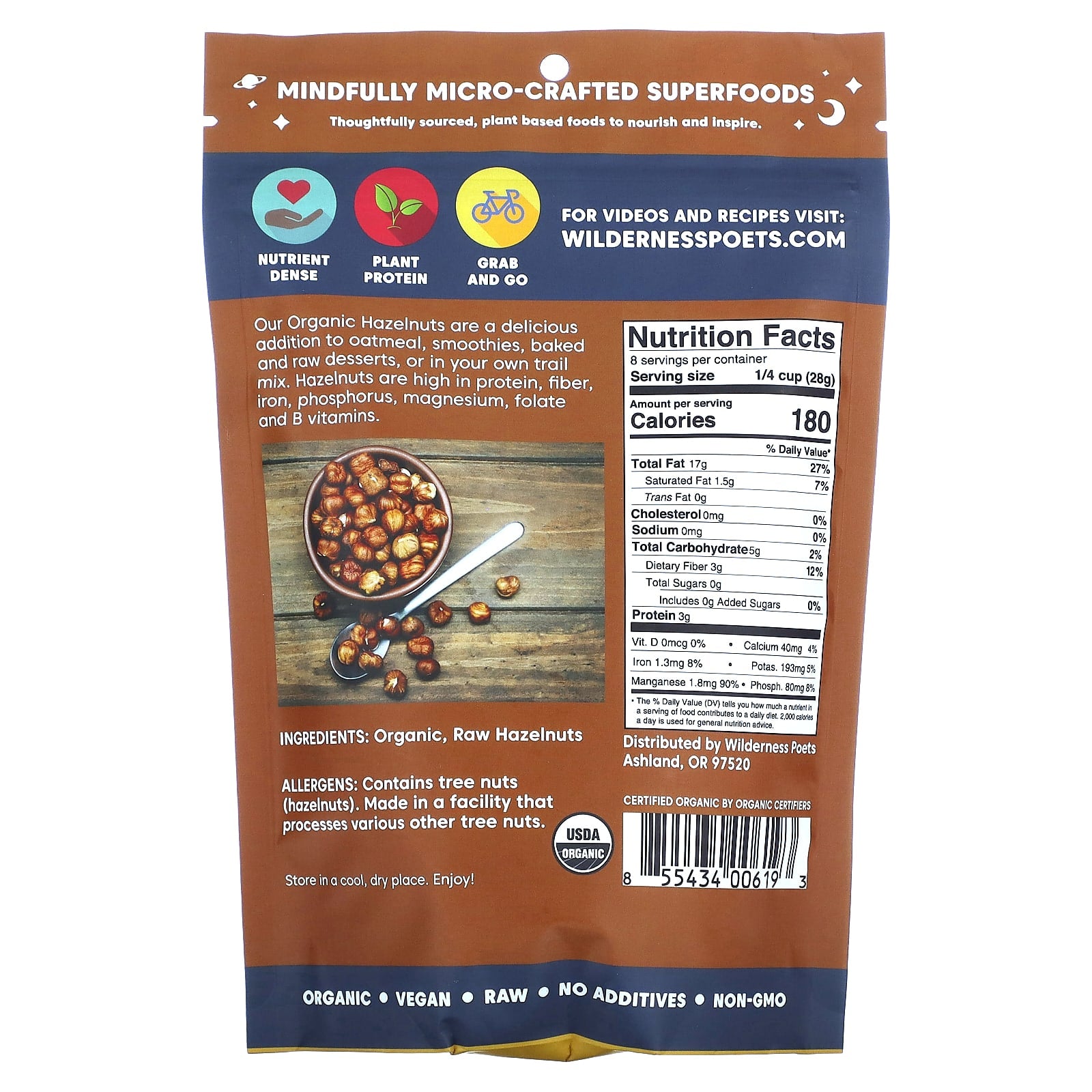 Wilderness Poets, Organic Pacific Northwest Hazelnuts, Unsalted, 8 oz (226 g) - Image 2