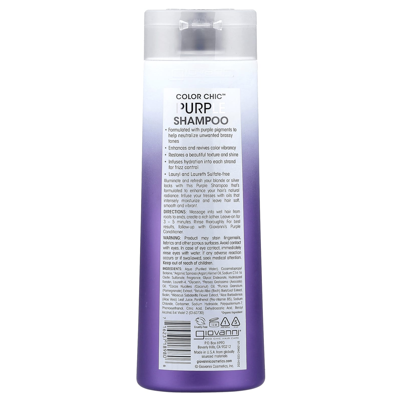 Purple Shampoo for Blonde, Gray & Silver Hair by Giovanni - Color-Safe & Cruelty-Free - Image 2