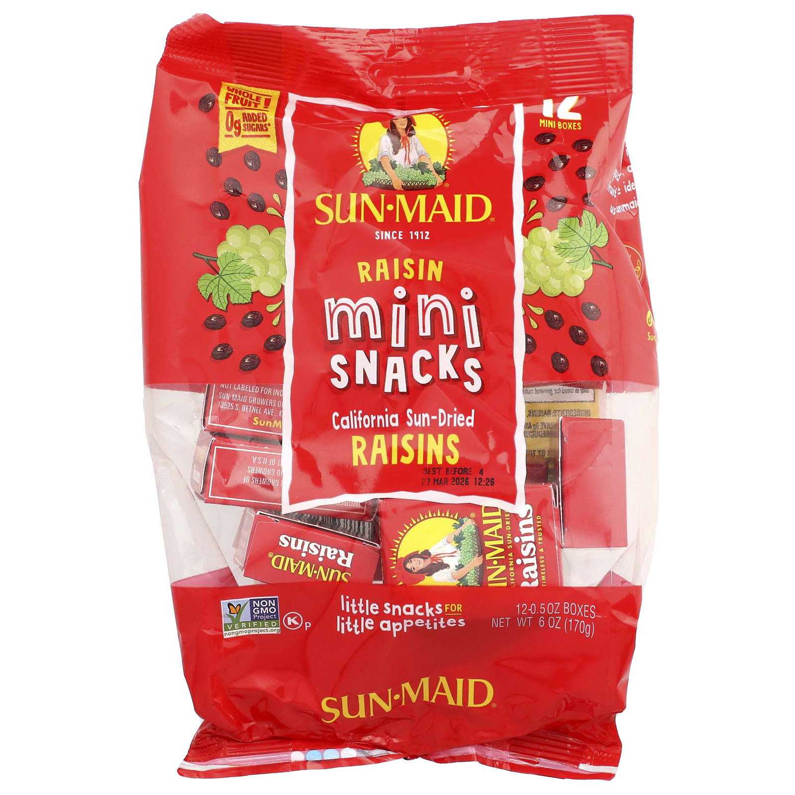 Sun-Maid, Raisin Mini Snacks, 12 Boxes, 0.5 oz Each - Image 1