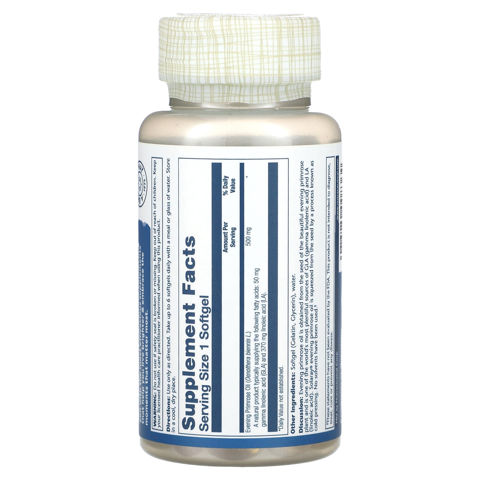 Solaray, Plant Sourced Evening Primrose Oil, 500 mg, 90 Softgels - Image 2