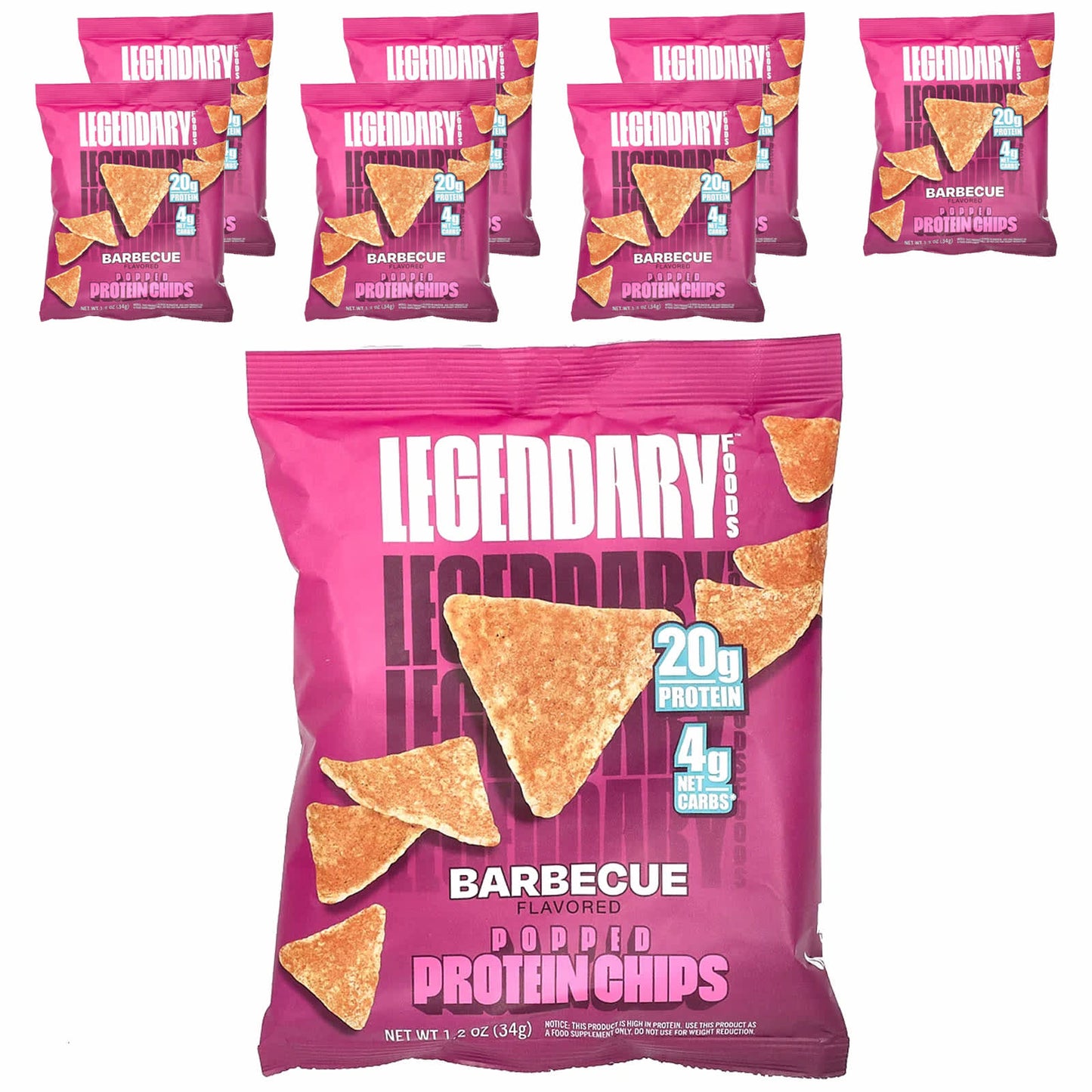 Legendary Foods, Popped Protein Chips, Barbecue, 7 Bags, 1.2 oz (34 g) Each - Image 1