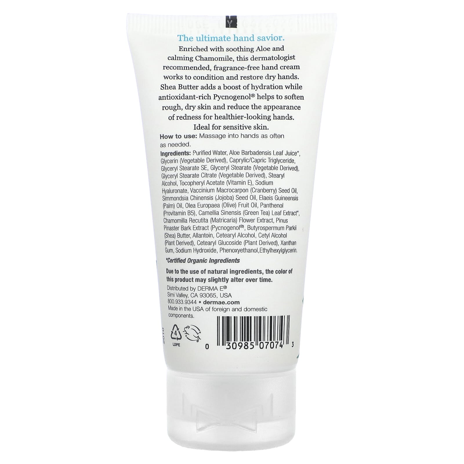 DERMA E, Sensitive Skin Shea Hand Repair Cream, Vitamin E, Fragrance-Free, 2 oz (56 g)