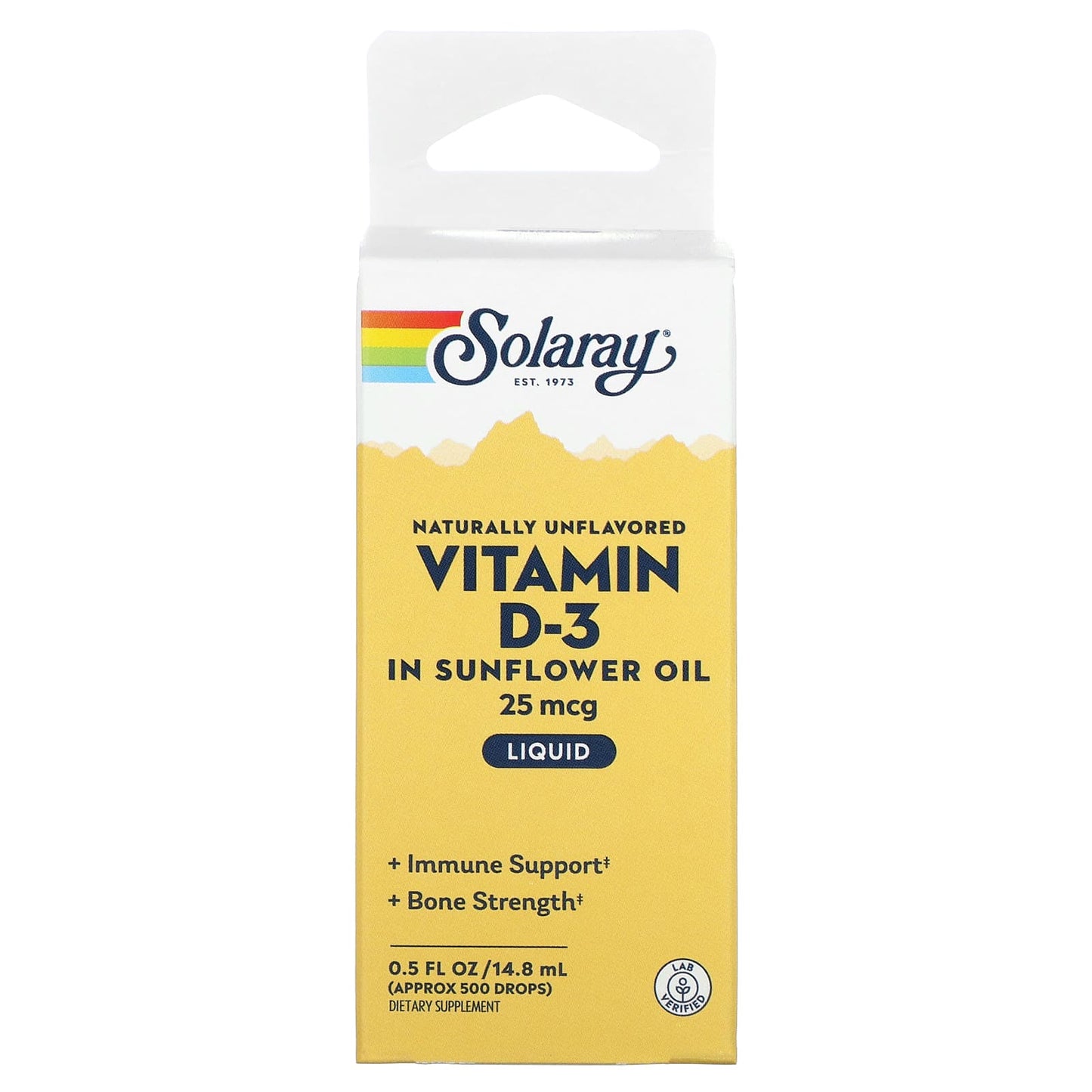 Solaray, Vitamin D-3 In Sunflower Oil, Naturally Unflavored, 25 mcg, 0.5 fl oz (14.8 ml) - Image 1