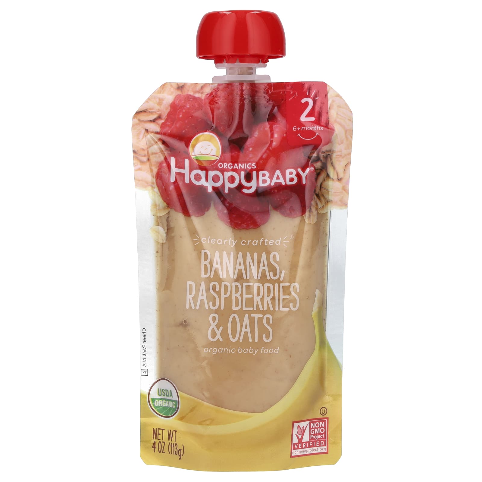 Organic Baby Food for 6+ Months | Happy Family Bananas, Raspberries & Oats - Image 1
