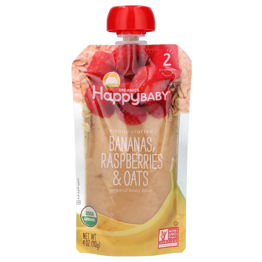 Organic Baby Food for 6+ Months | Happy Family Bananas, Raspberries & Oats - Image 1