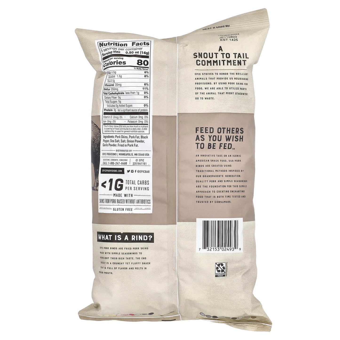 Crunchy Pork Rinds by Epic Bar, Sea Salt & Pepper, 2.5 oz (70g) - Image 2
