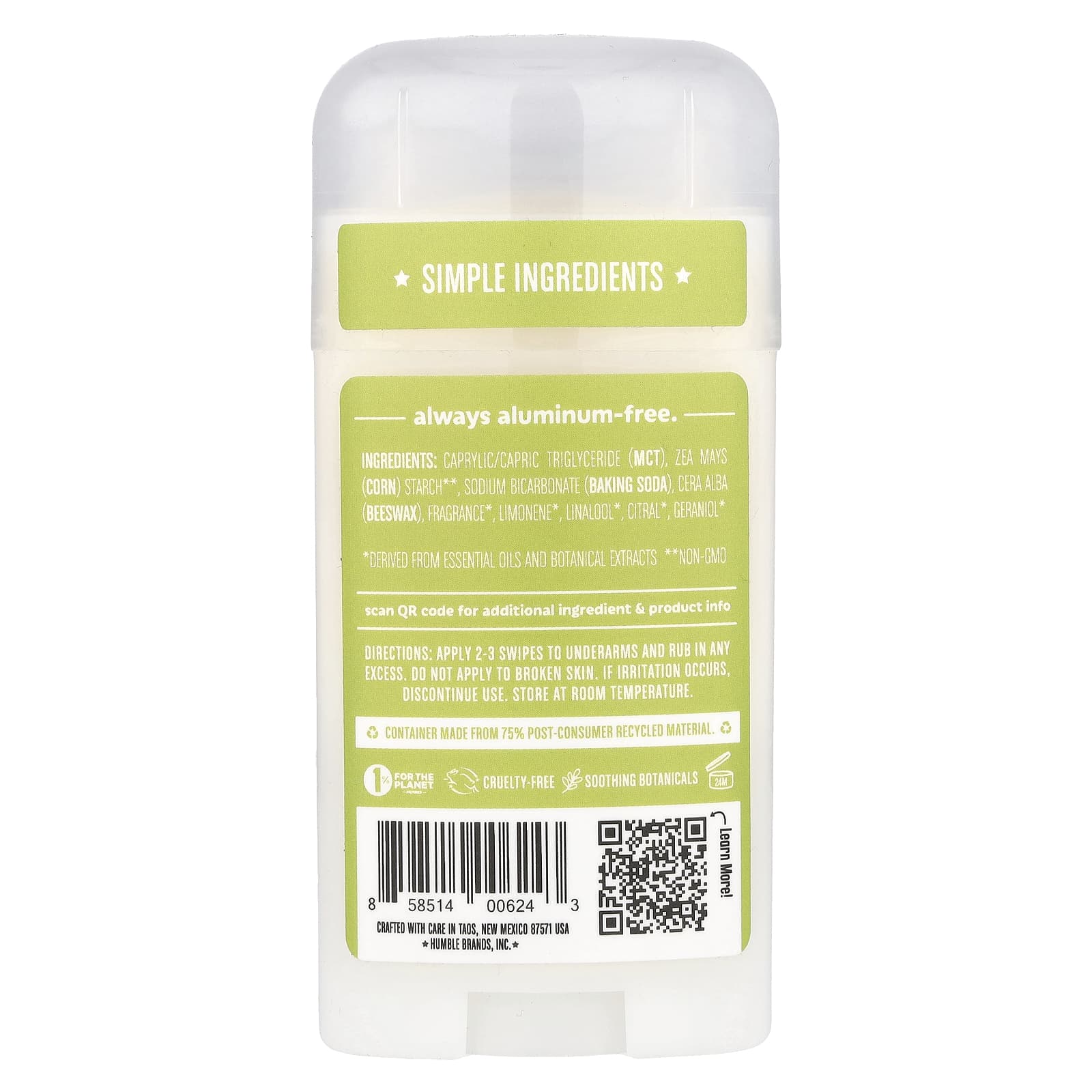 Humble Brands Bergamot & Ginger Deodorant, 2.5 oz, Cruelty-Free & Natural - Image 2