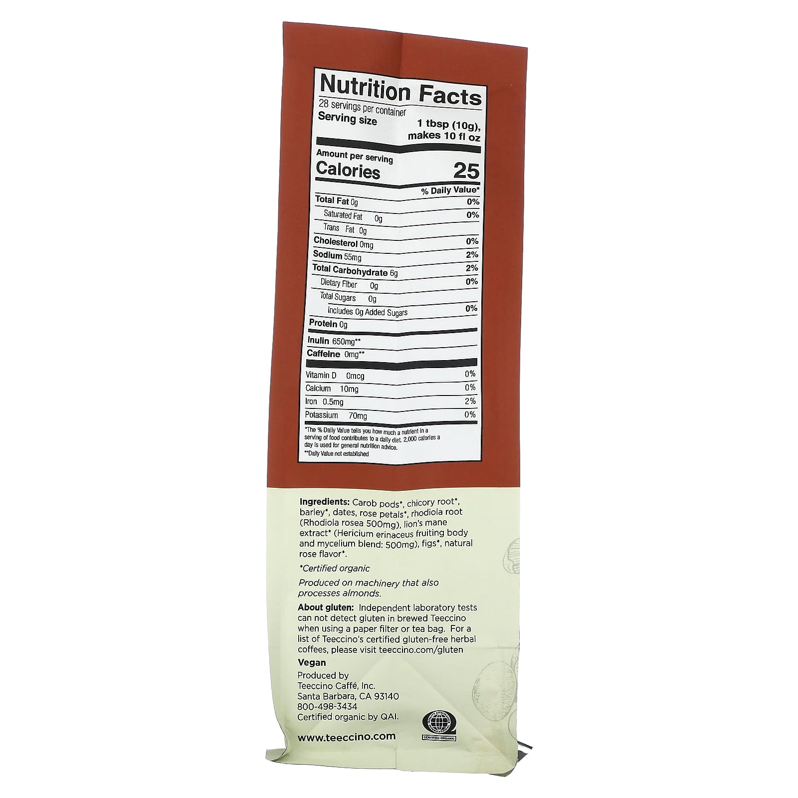 Teeccino, Mushroom Herbal Coffee, Lion's Mane Rhodiola, Medium Roast, Caffeine Free, 10 oz (284 g) - Image 2