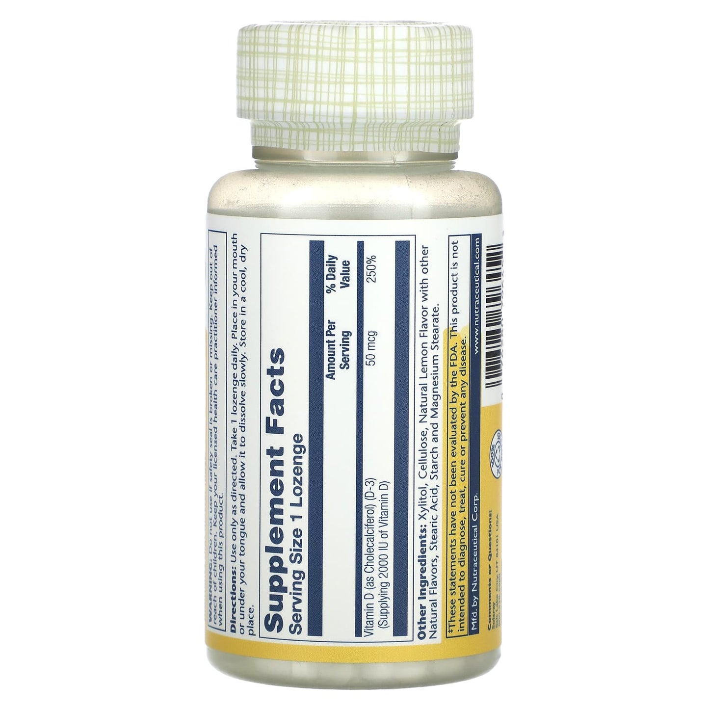 Solaray, Vitamin D-3 Lozenges, Lemon Flavor, 50 mcg, 60 Lozenges - Image 2