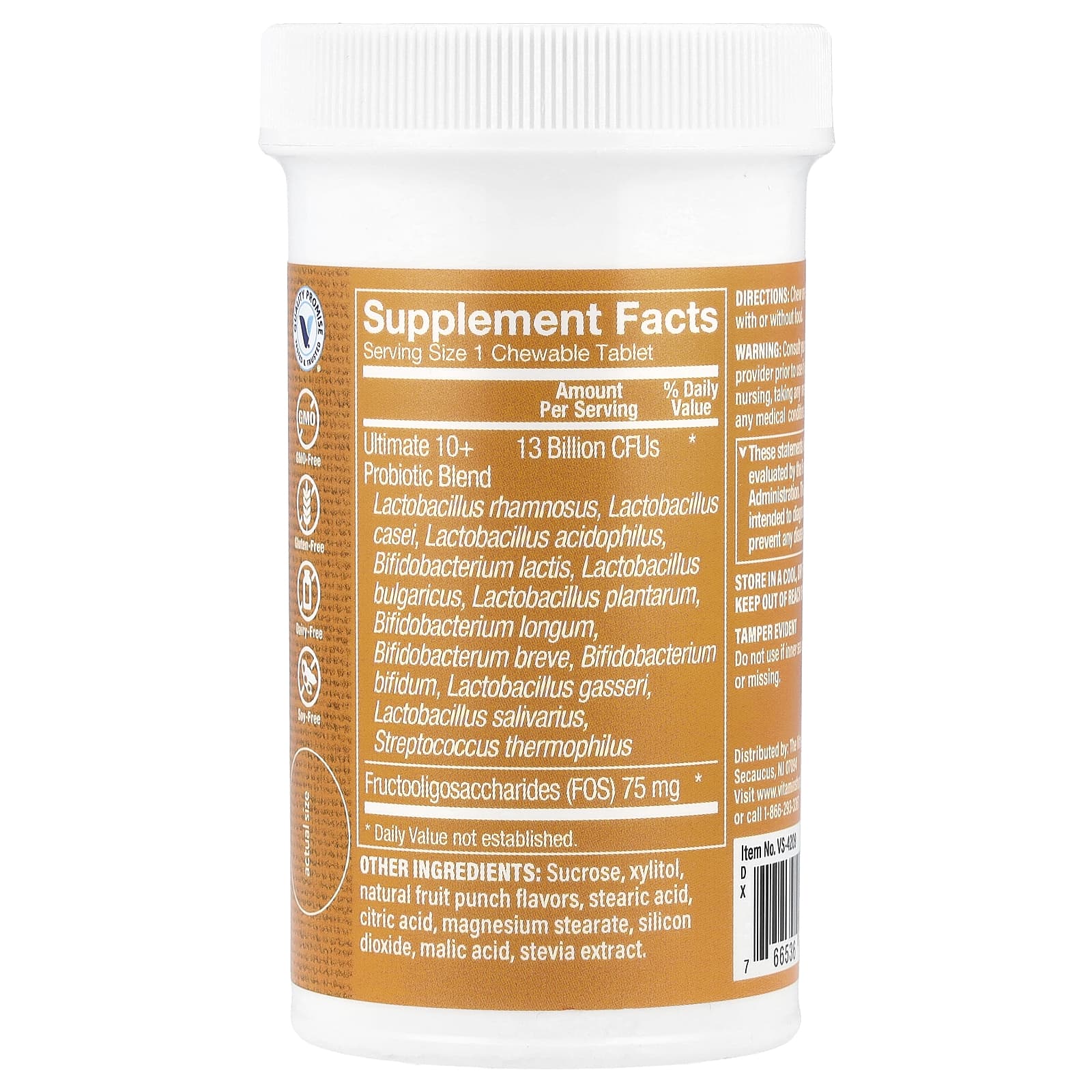 The Vitamin Shoppe, Chewable Ultimate 10+ Probiotics, Fruit Punch , 13 Billion , 30 Chewable Tablets - Image 2