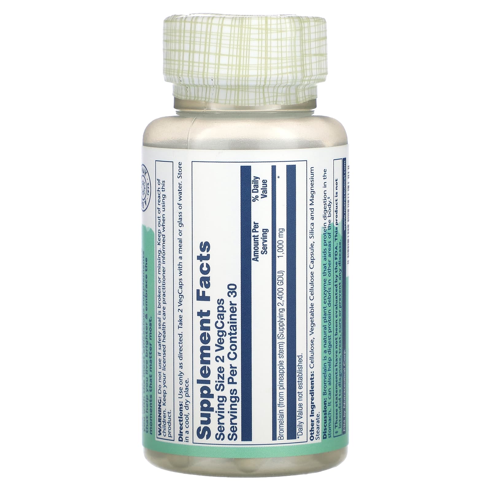 Solaray, Bromelain, 60 VegCaps (500 mg, 1,200 GDU per Capsule) - Image 2