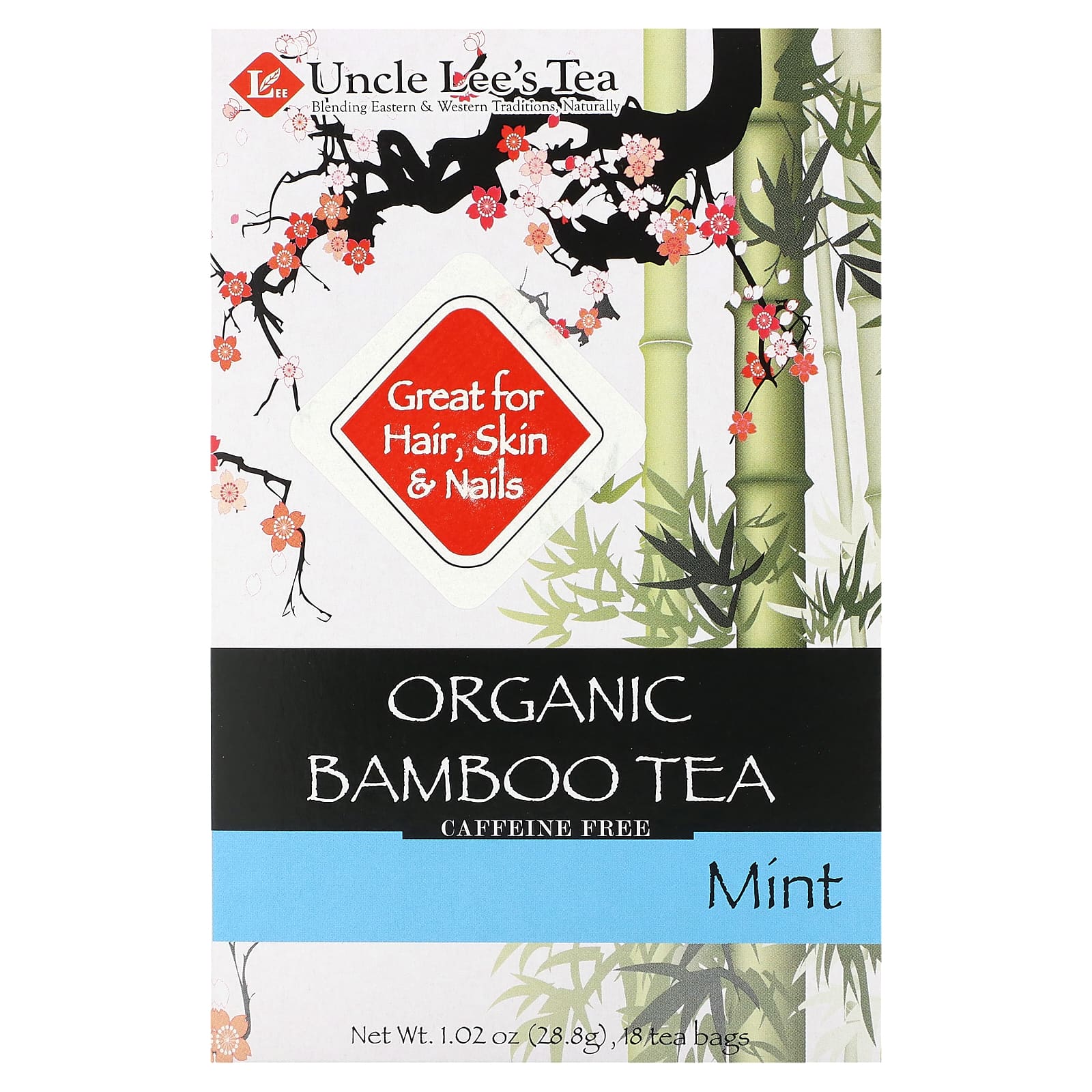 Uncle Lee's Tea, Organic Bamboo Tea, Mint, Caffeine Free, 18 Tea Bags, 1.02 oz (28.8 g) - Image 1