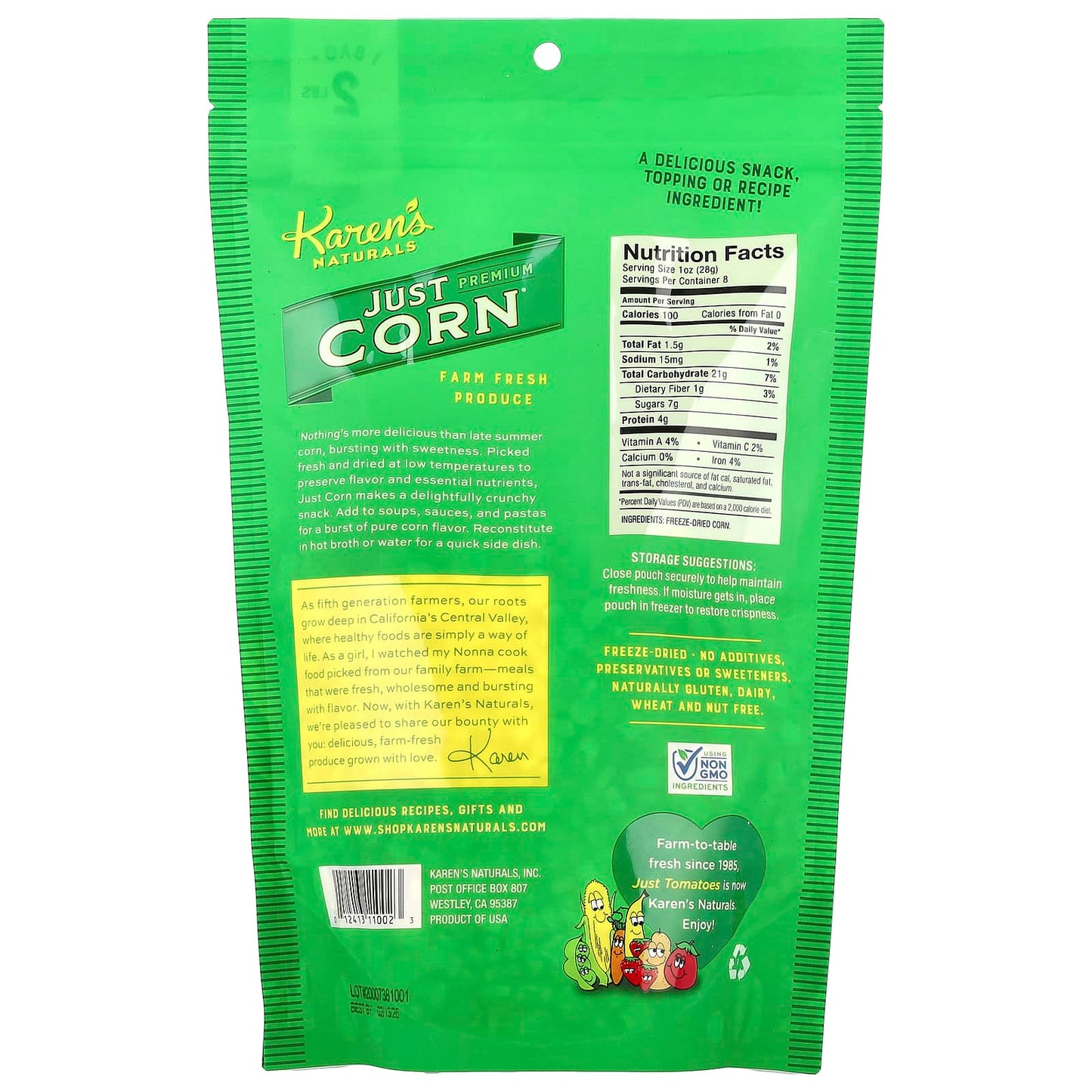 Karen's Naturals, Premium Freeze-Dried Veggies, Just Corn, 8 oz (224 g) - Image 2
