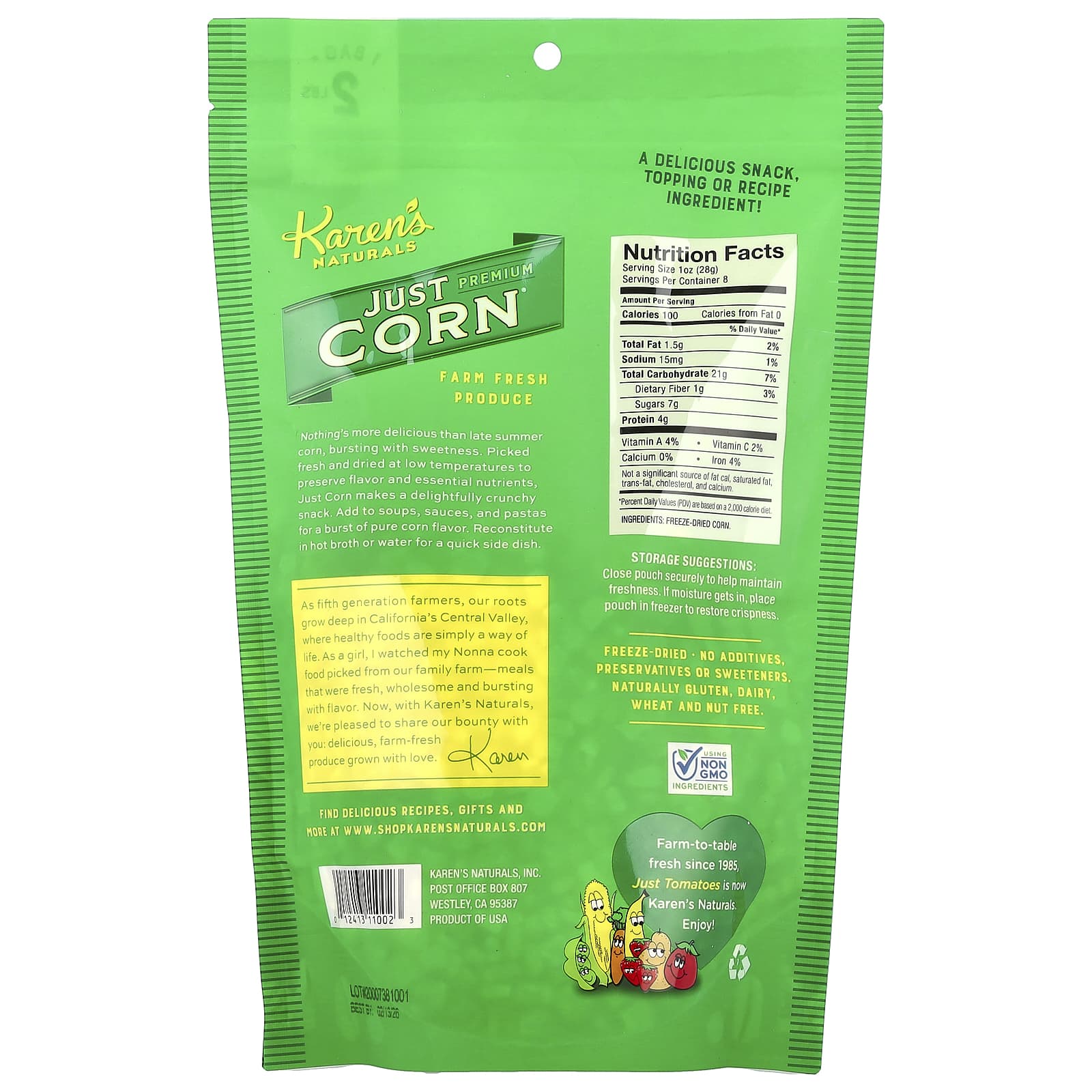 Karen's Naturals, Premium Freeze-Dried Veggies, Just Corn, 8 oz (224 g) - Image 2
