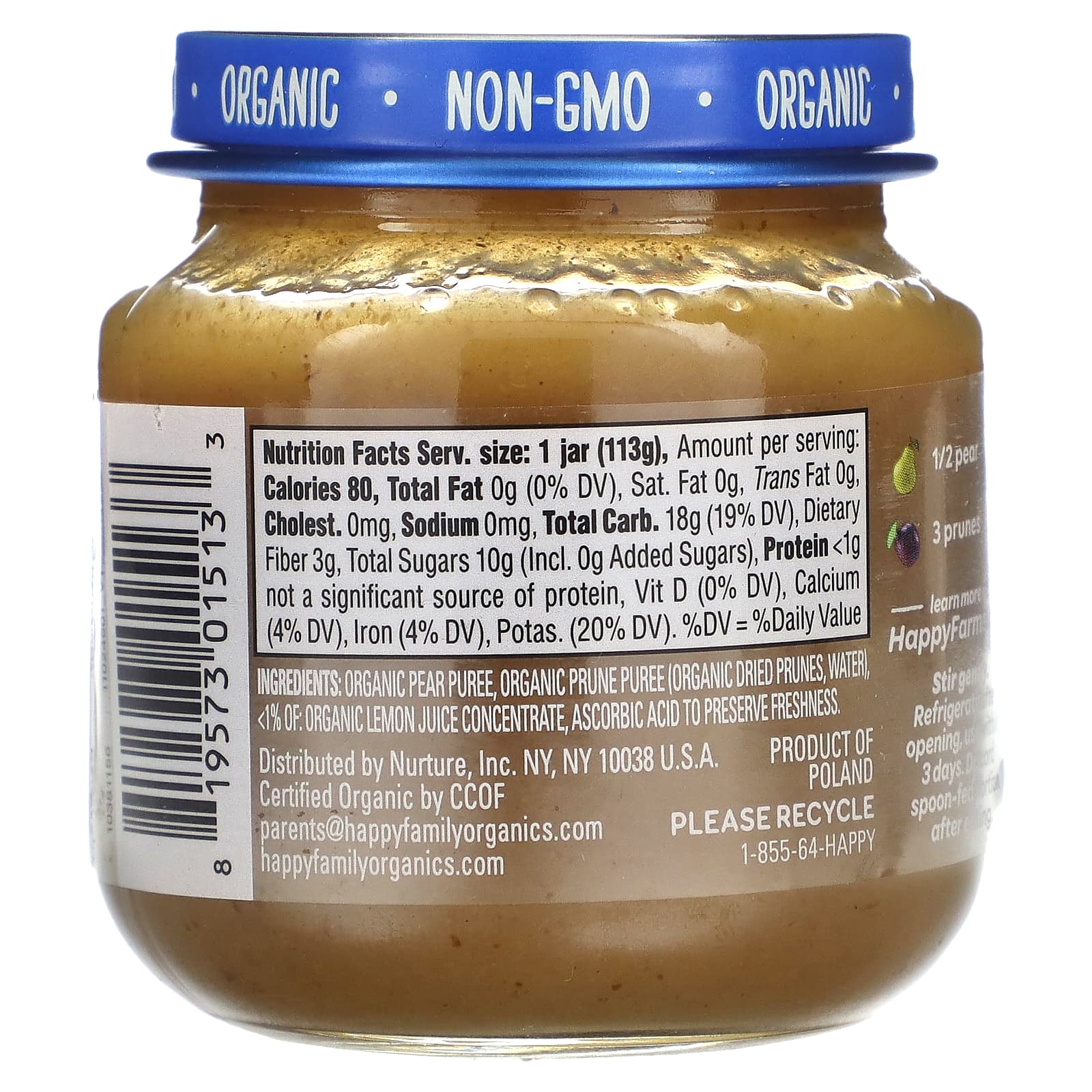 Happy Family Organics USDA Organic Baby Food Pears & Prunes 6+ Months 4 oz (113g) - Image 2