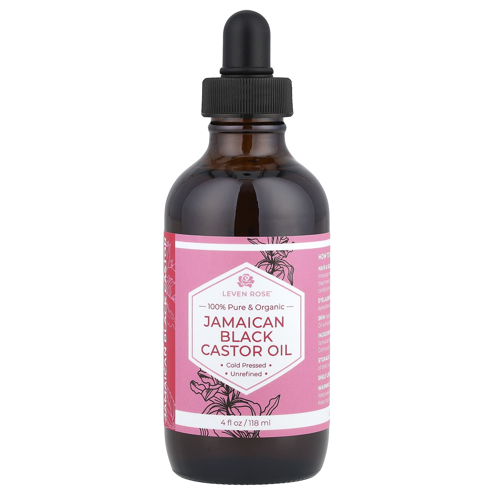 Leven Rose, 100% Pure & Organic Jamaican Black Castor Oil, 4 fl oz (118 ml) - Image 1