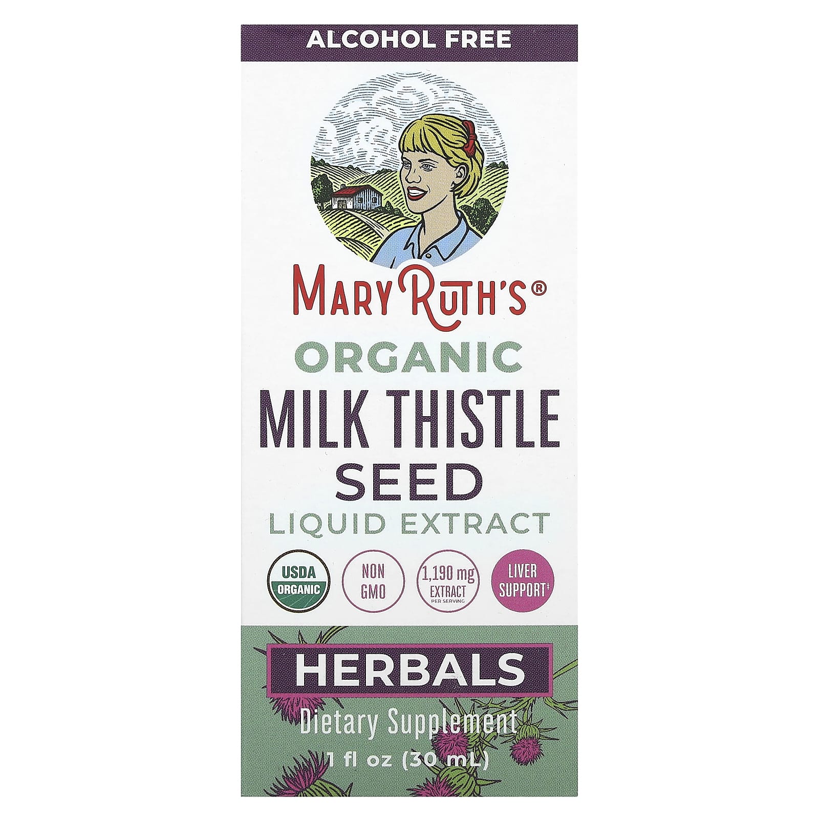 MaryRuth's, Organic Milk Thistle Seed Liquid Extract, Alcohol Free, 1,190 mg, 1 fl oz (30 ml) - Image 1