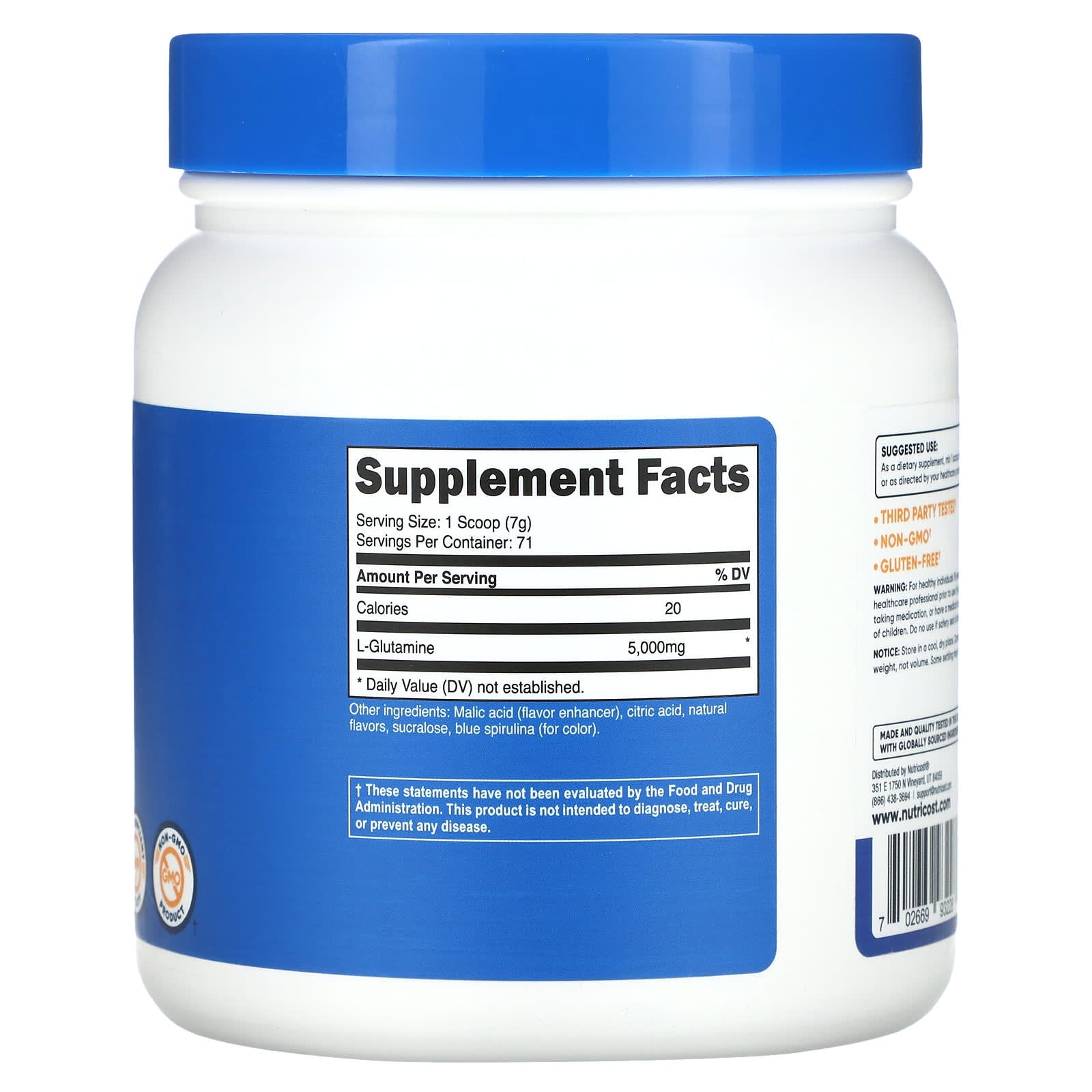 Nutricost, L-Glutamine, Blue Raspberry, 17.6 oz (500 g) - Image 2