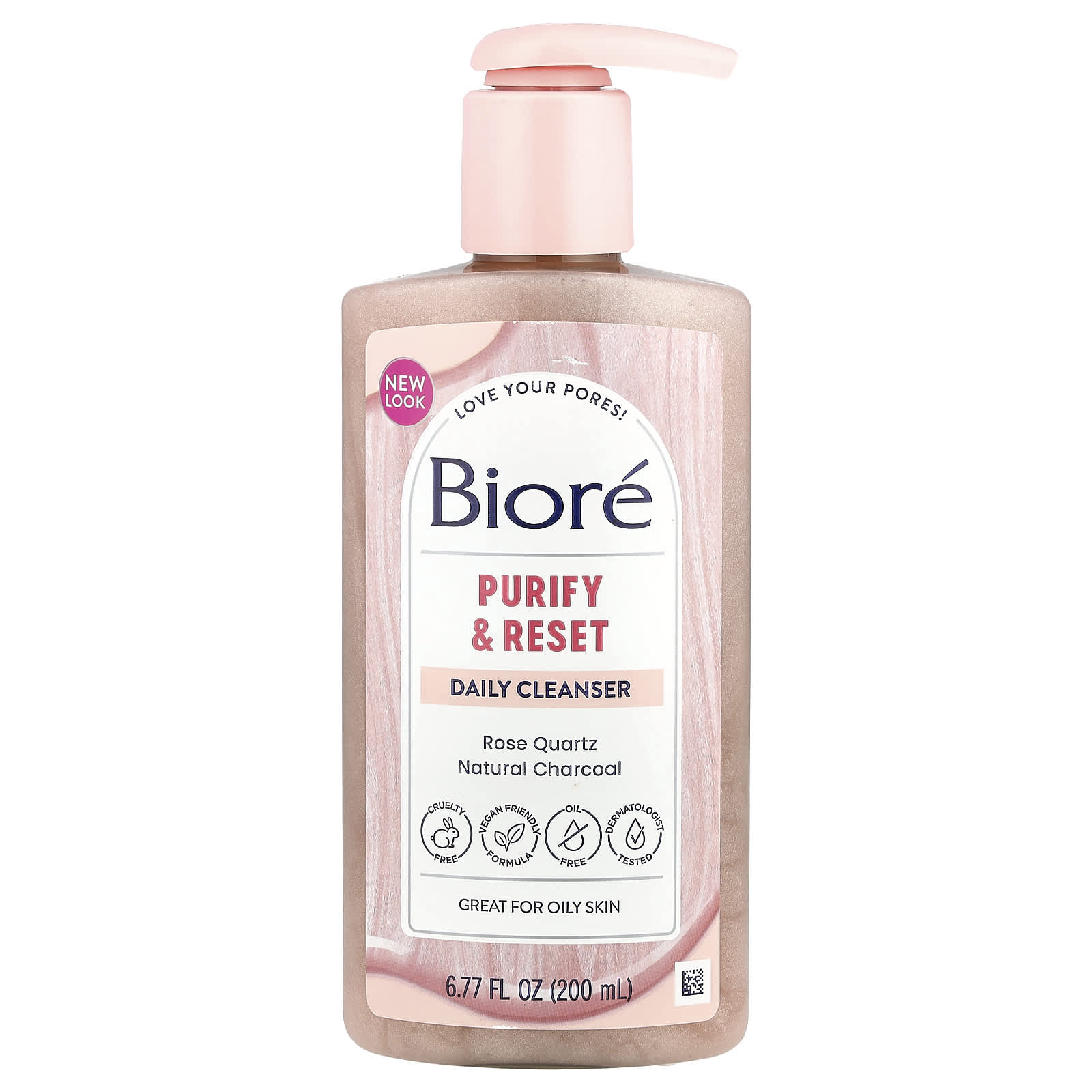 Biore Daily Cleanser, Purify & Reset Oily Skin with Rose Quartz, Vegan - Image 1