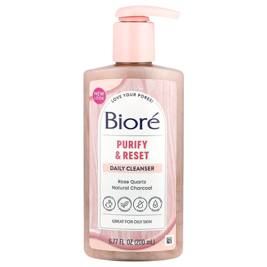 Biore Daily Cleanser, Purify & Reset Oily Skin with Rose Quartz, Vegan - Image 1