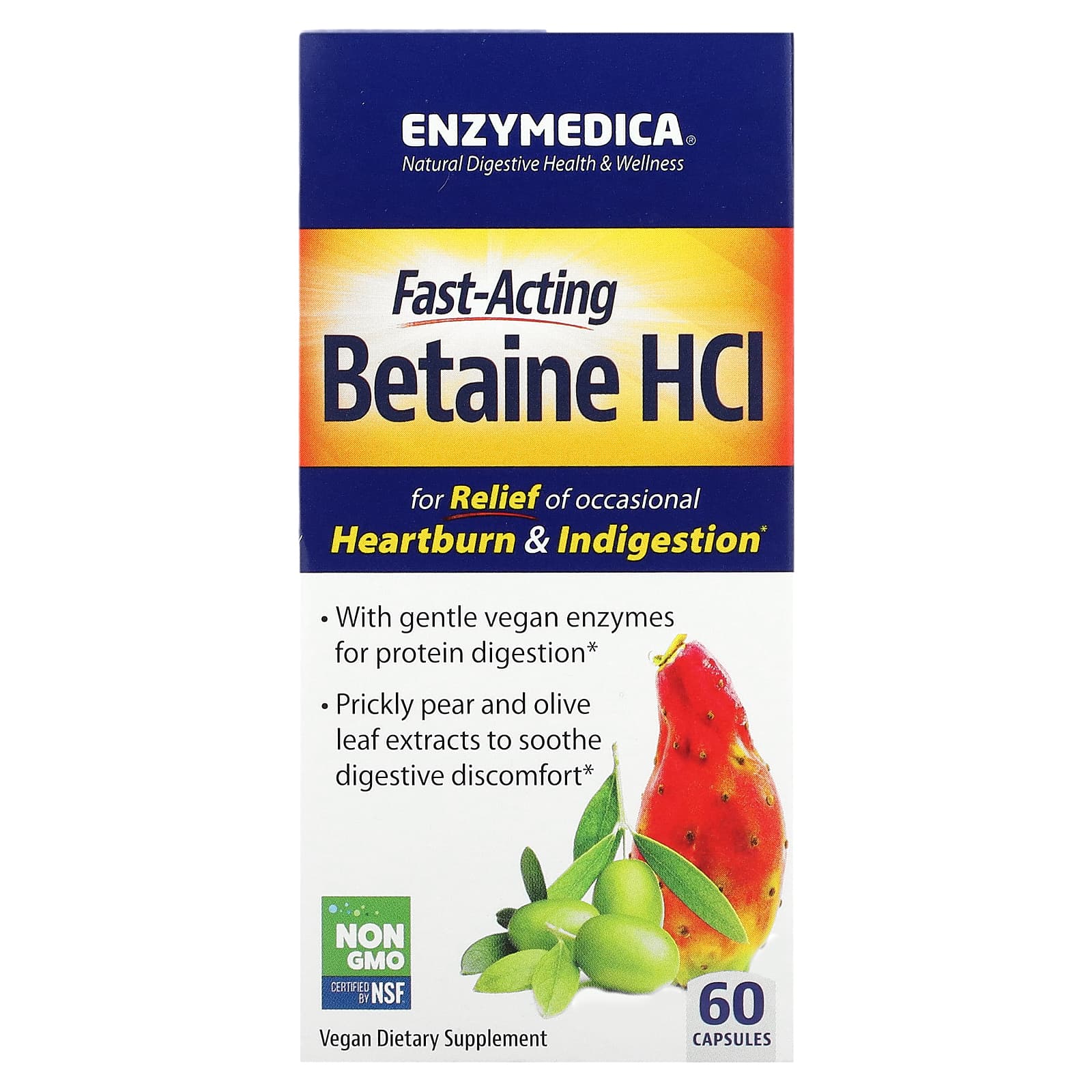 Betaine HCl for Digestive Health & Wellness - 60 Capsules by Enzymedica - Image 1