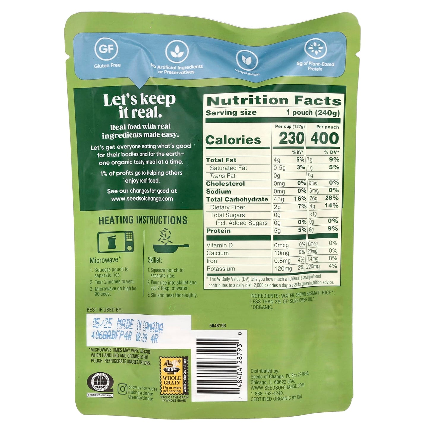Seeds of Change, Organic Brown Basmati Rice, 8.5 oz (240 g) - Image 2