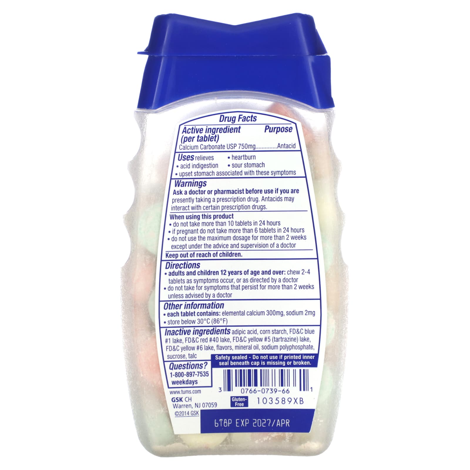 Tums, Extra Strength Antacid, Assorted Fruit, 96 Chewable Tablets (750 mg per Tablet) - Image 2