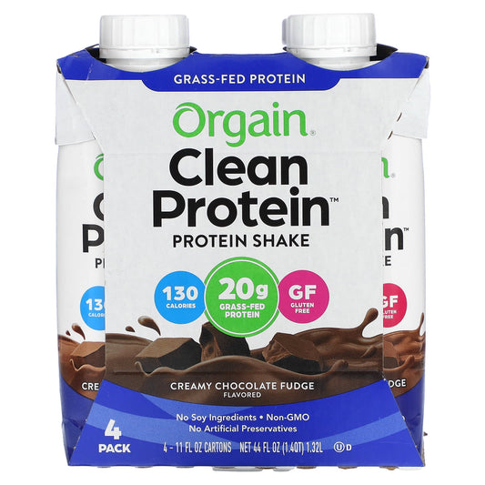 Orgain, Clean Protein Shake, Creamy Chocolate Fudge, 4 Pack, 11 fl oz (330 ml) Each - Image 1