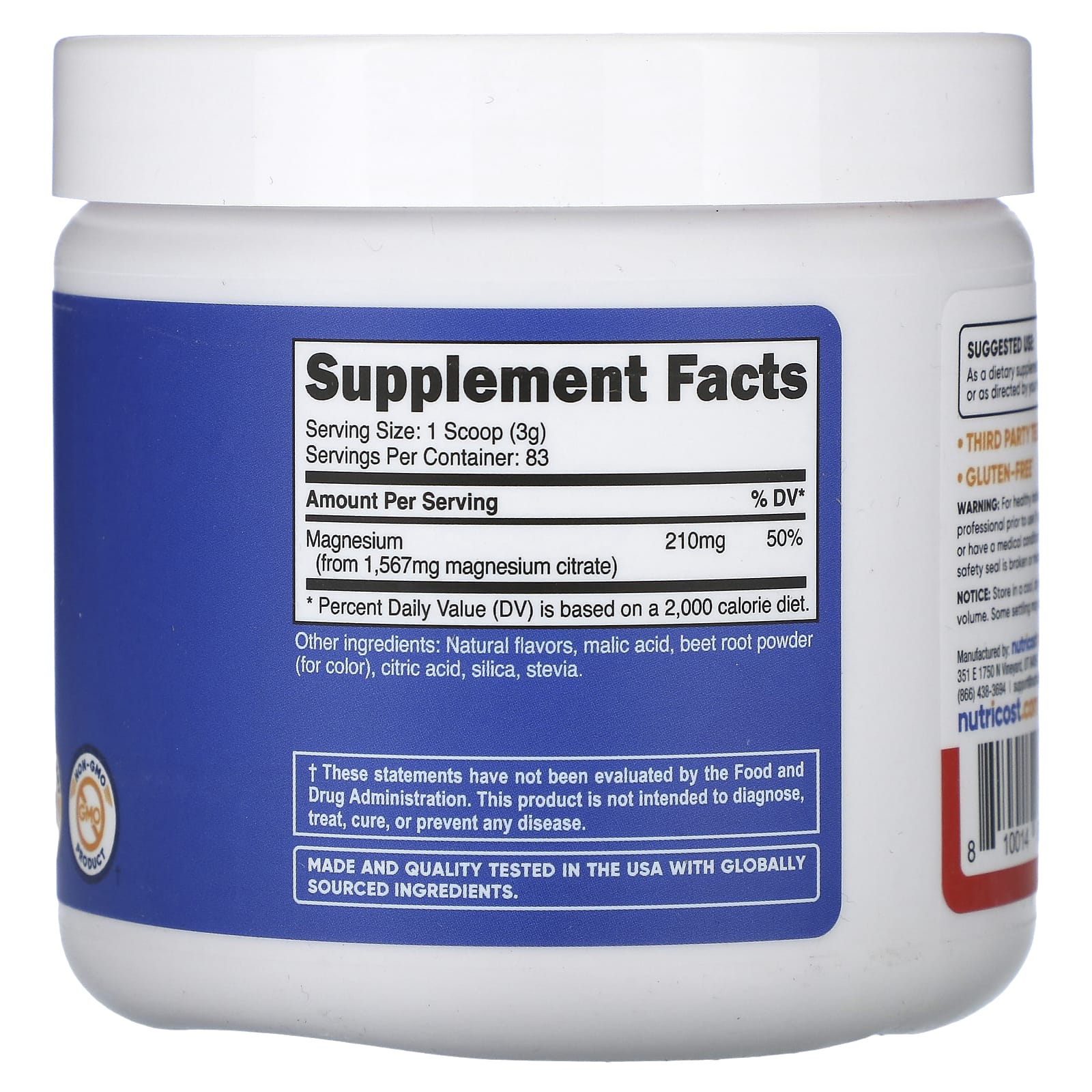 Nutricost, Magnesium Citrate, Fruit Punch, 8.9 oz (250 g) - Image 2
