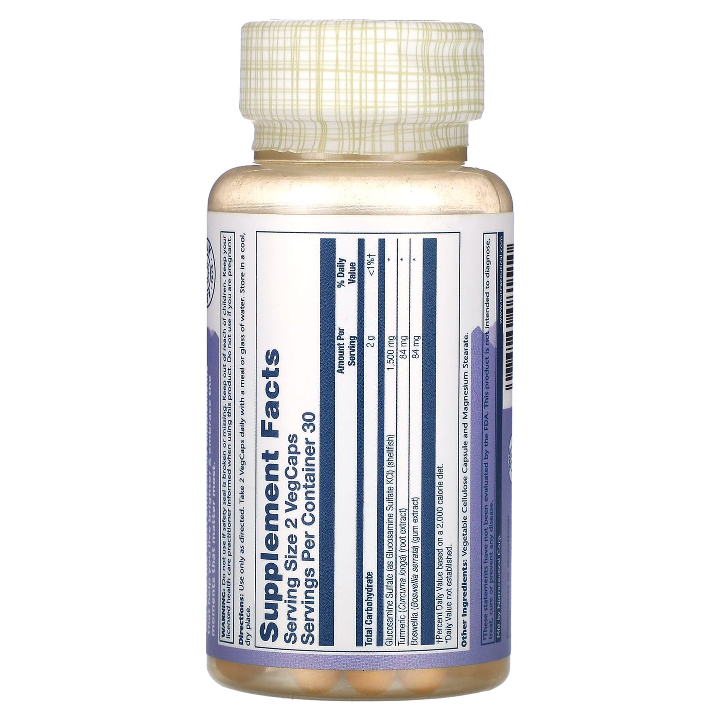 Solaray, Glucosamine Sulfate, with Turmeric & Boswellia, 1,500 mg, 60 Vegcaps (750 mg per Capsule) - Image 2