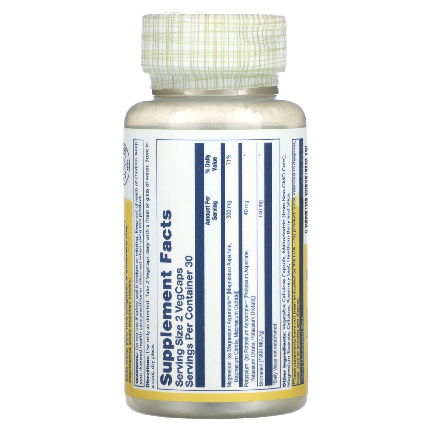 Solaray, Magnesium Potassium Asporotates with Bromelain, 60 Vegcaps - Image 2