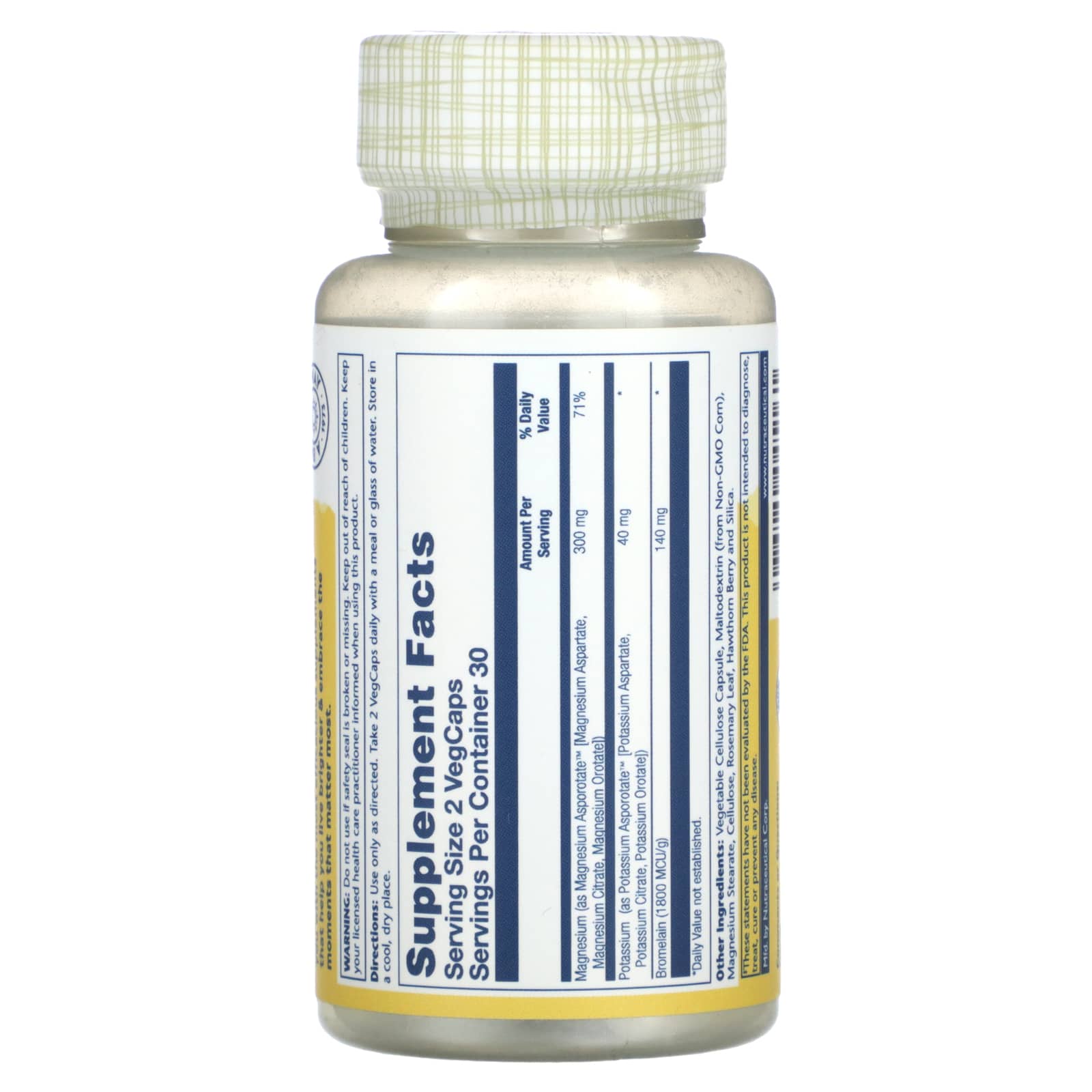 Solaray, Magnesium Potassium Asporotates with Bromelain, 60 Vegcaps - Image 2