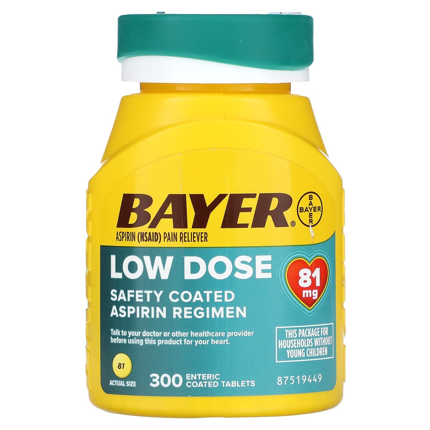 Low Dose Bayer Aspirin Regimen, 81 mg, 300 Enteric Coated Tablets - Image 1