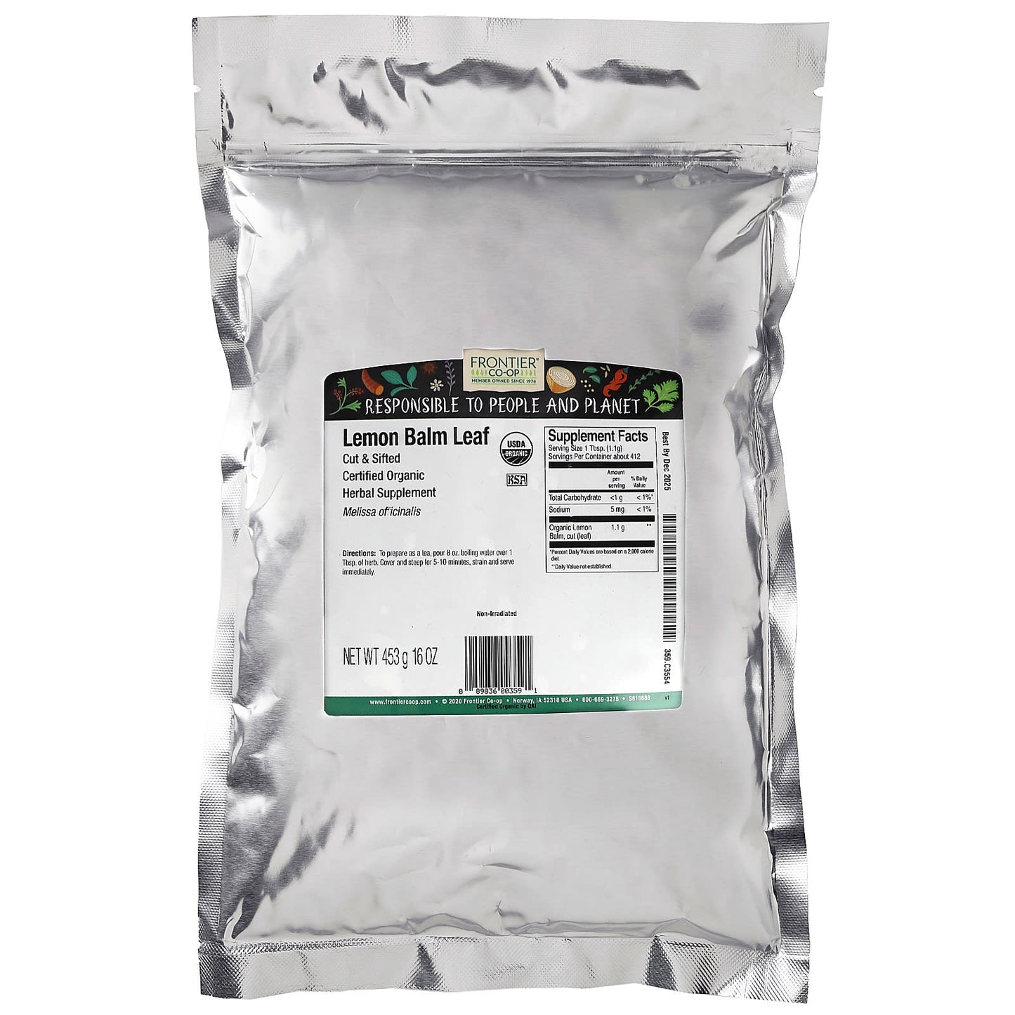 Frontier Co-op Organic Lemon Balm Leaf Tea, USDA Organic, 16 oz - Image 2