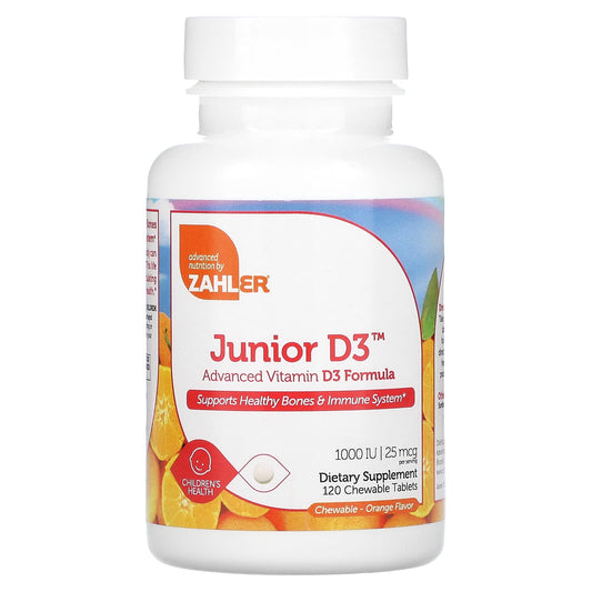 Zahler, Junior D3, Advanced Vitamin D3 Formula, Orange, 25 mcg (1,000 IU), 120 Chewable Tablets - Image 1