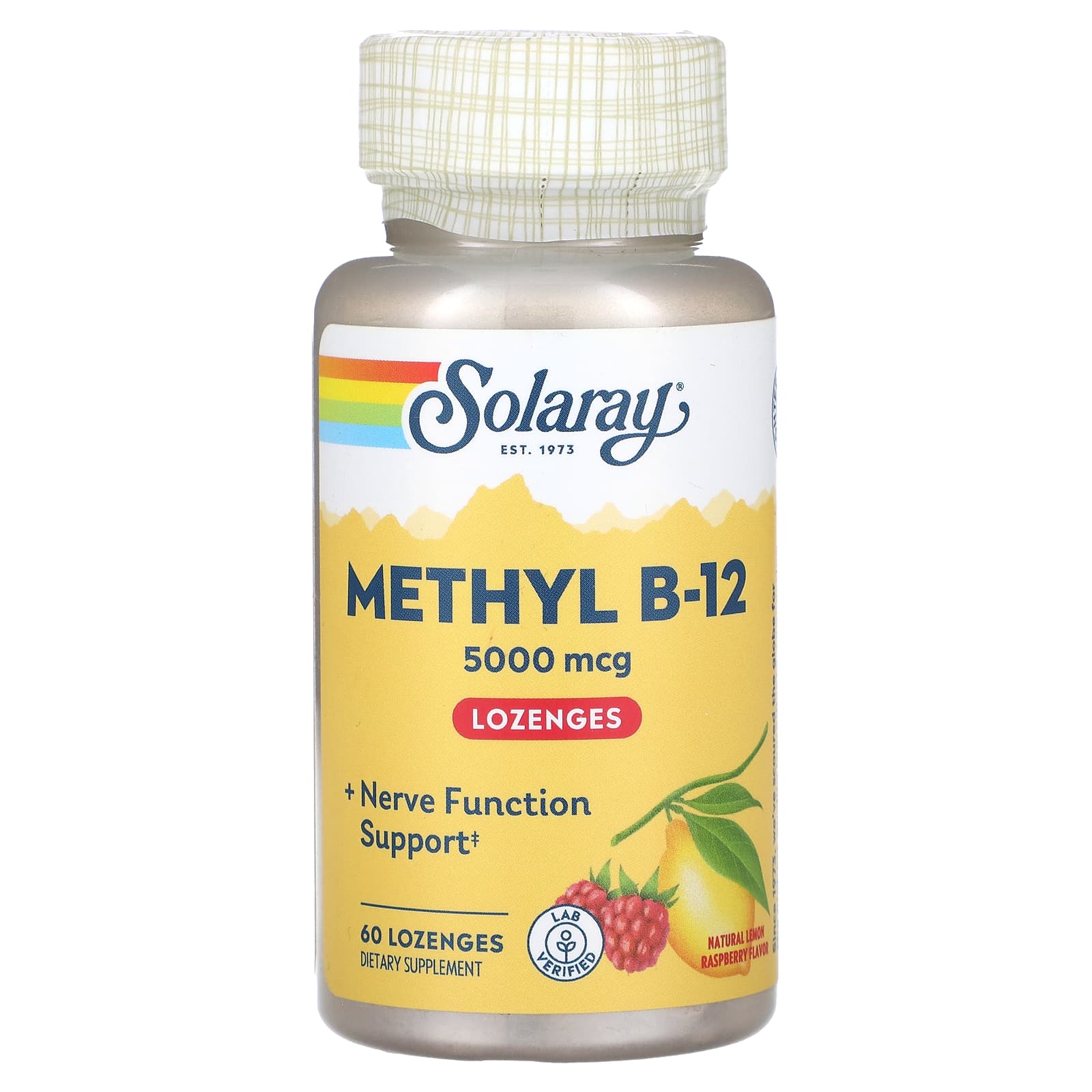 Solaray, Methyl B-12, Lemon Raspberry Flavor, 5,000 mcg, 60 Lozenges - Image 1