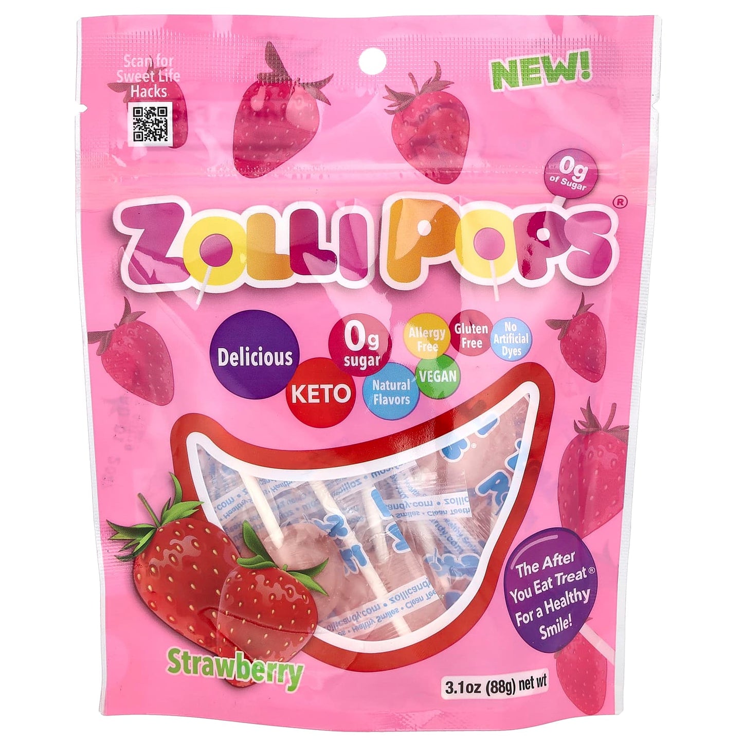 Zollipops, Suckers, Strawberry, 3.1 oz (88 g) - Image 1