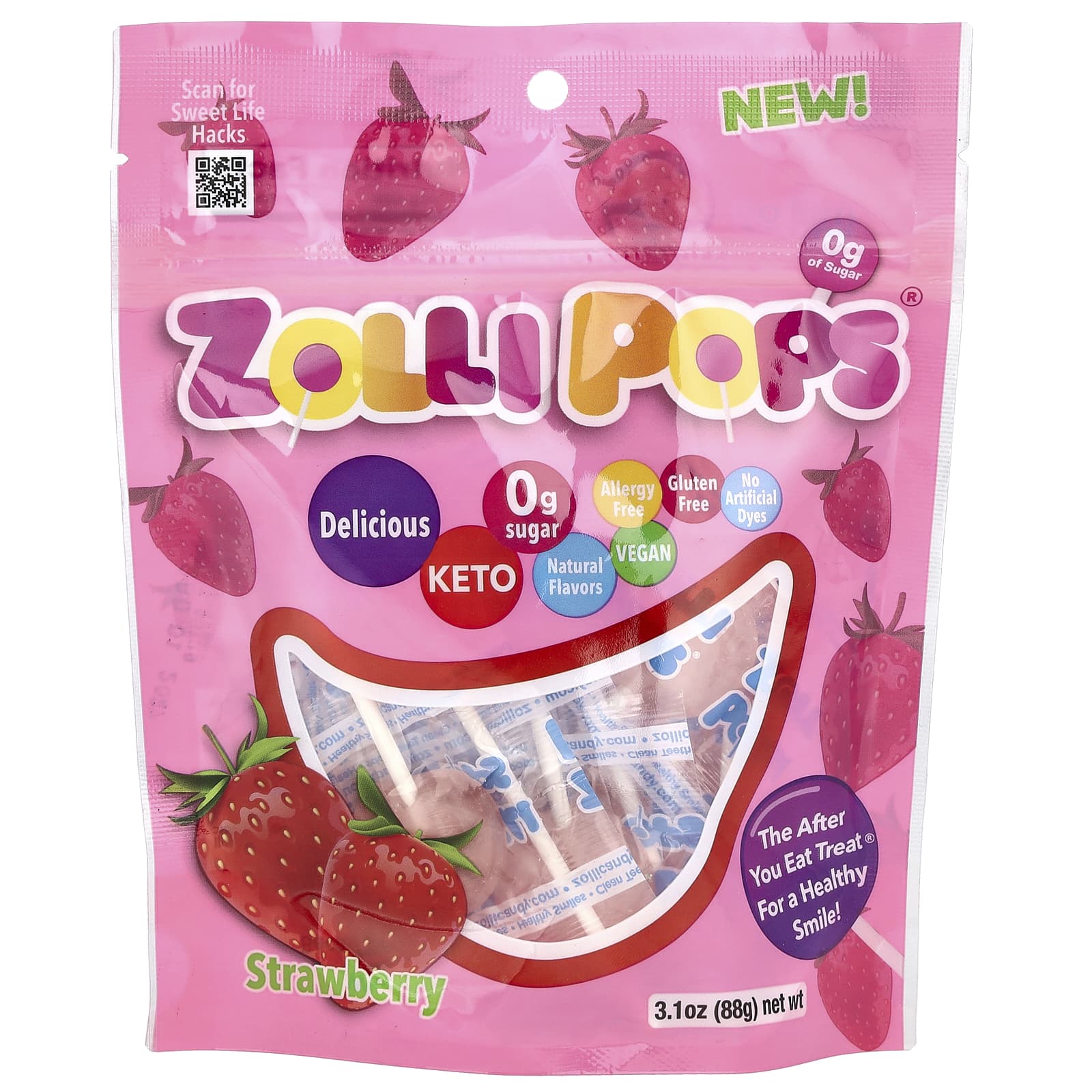 Zollipops, Suckers, Strawberry, 3.1 oz (88 g) - Image 1