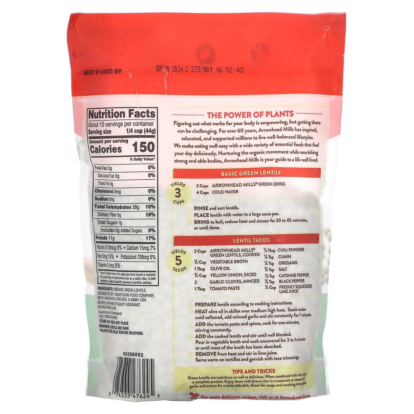 Organic Green Lentils by Arrowhead Mills, 16 oz, Gluten Free, High in Fiber - Image 2