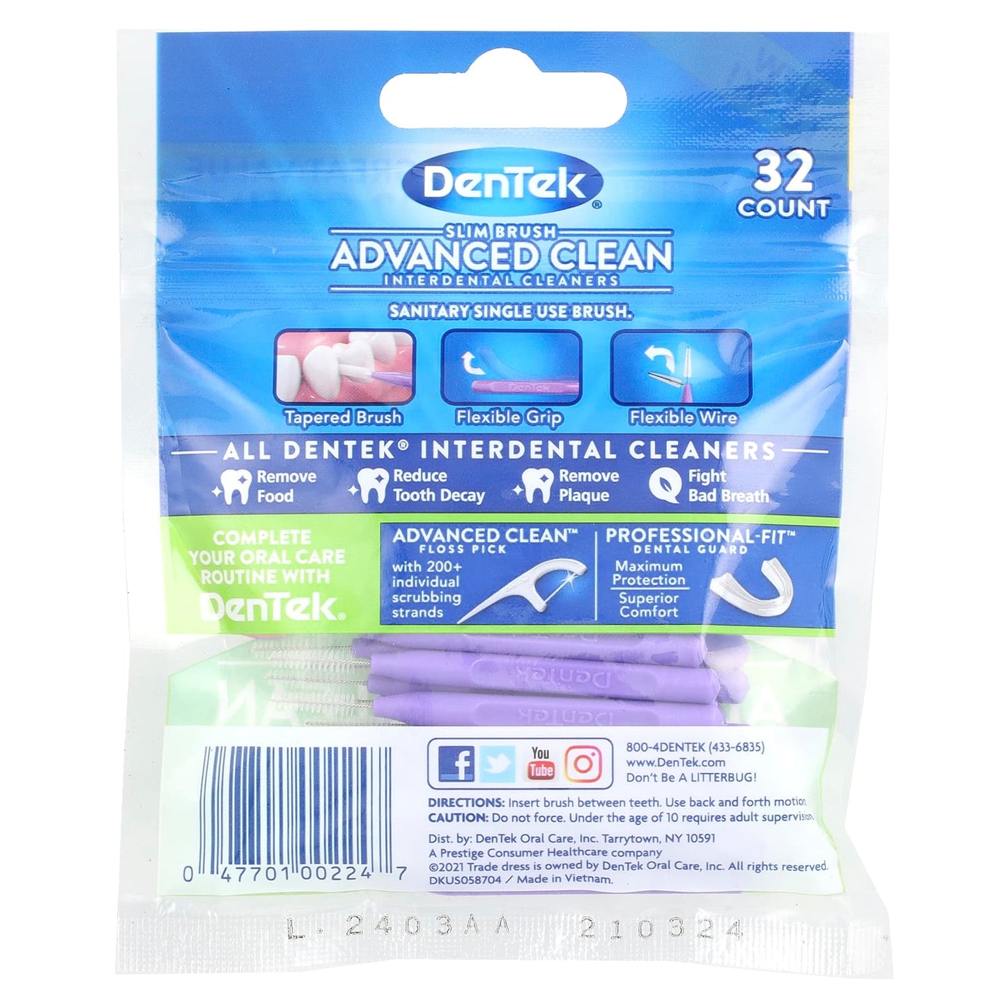 DenTek Slim Brush Interdental Cleaners, Advanced Clean, Fresh Mint, 32 Count - Image 2