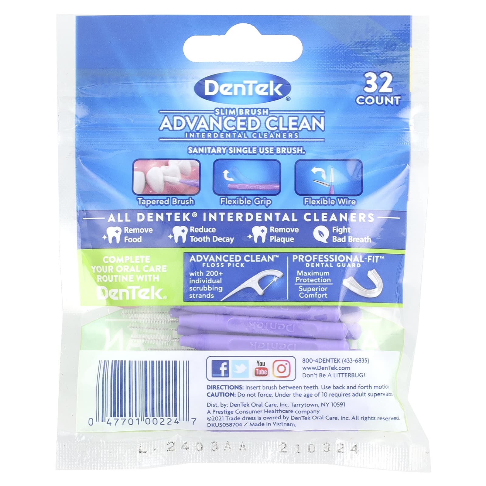 DenTek Slim Brush Interdental Cleaners, Advanced Clean, Fresh Mint, 32 Count - Image 2