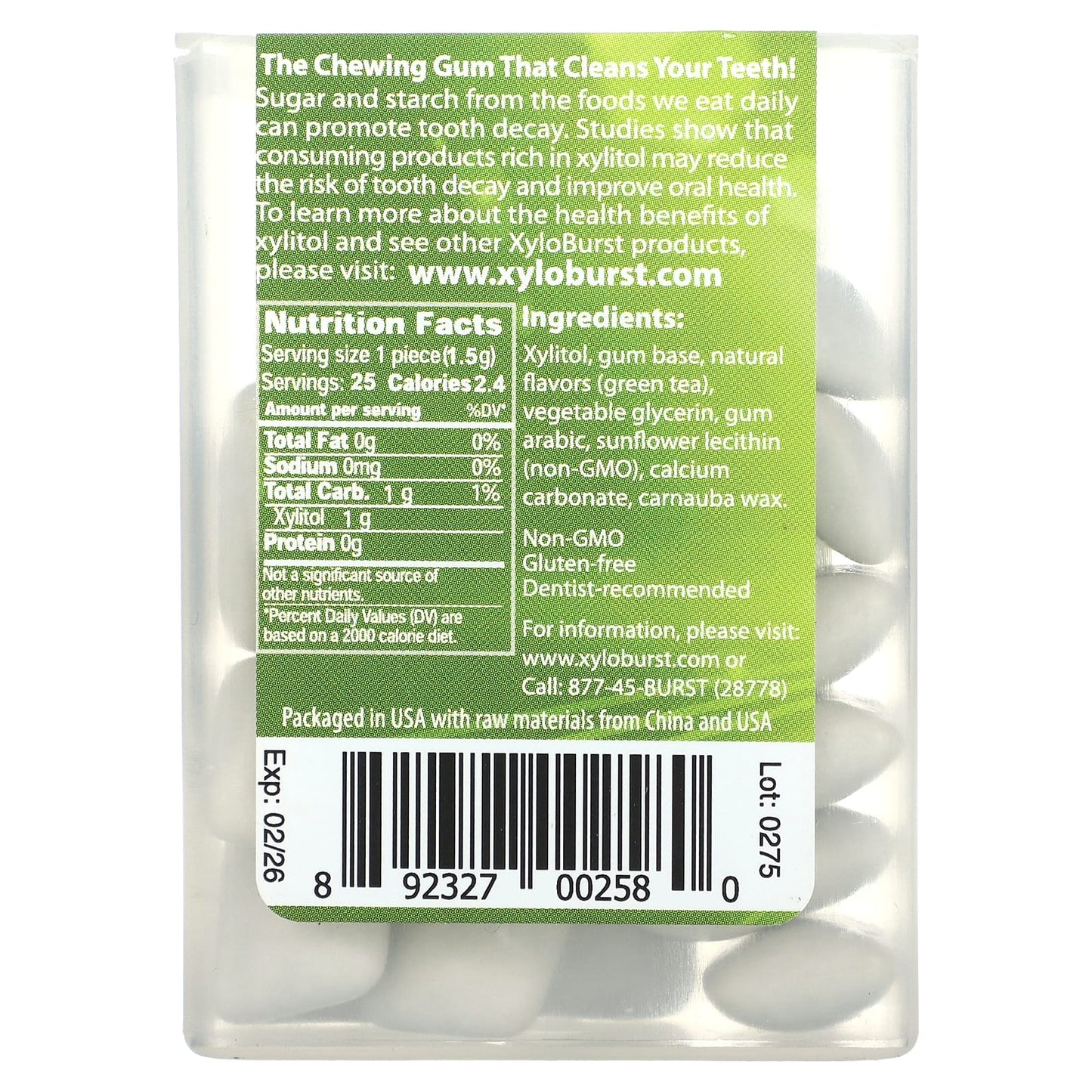 Xyloburst, Xylitol Gum, Green Tea, 25 Pieces - Image 2