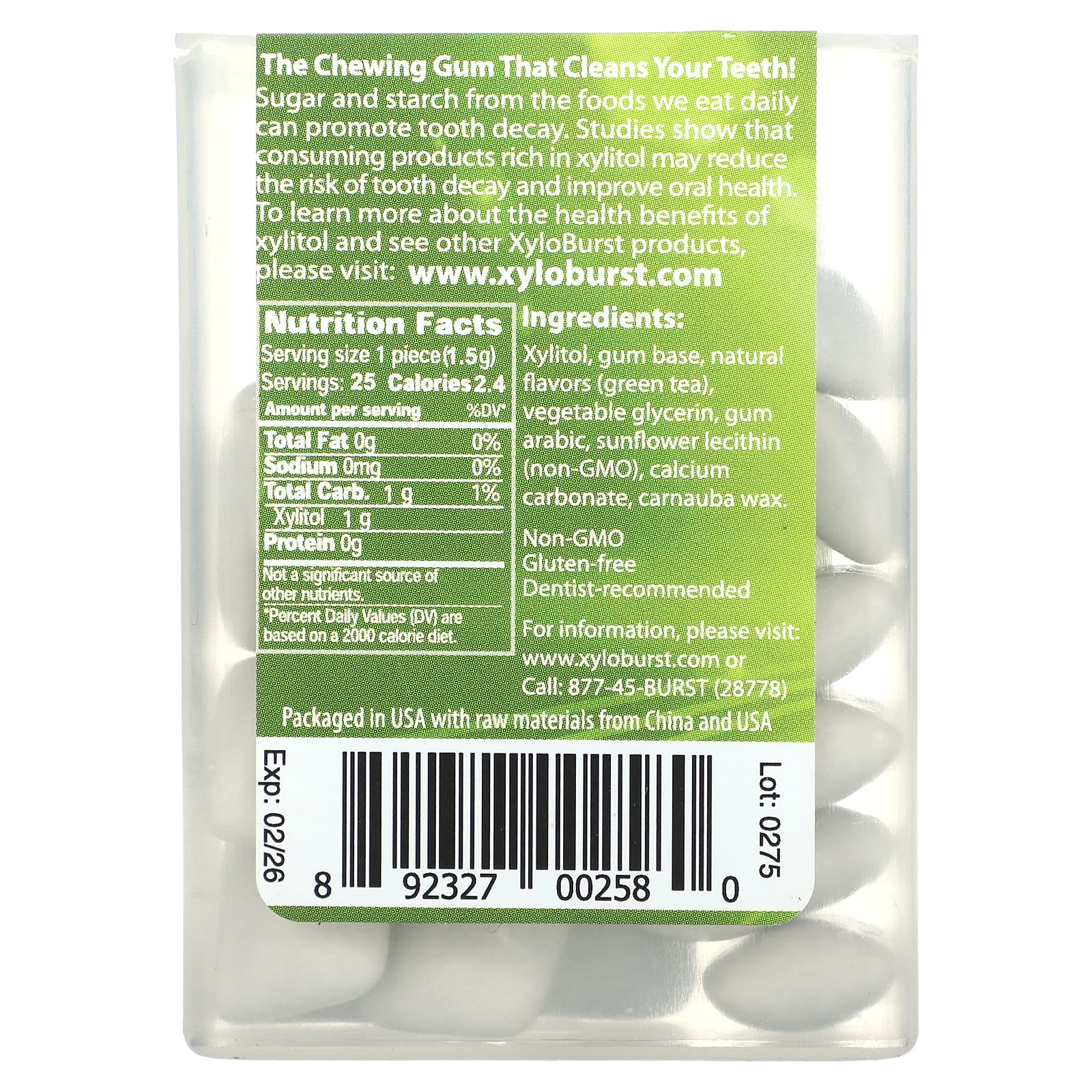 Xyloburst, Xylitol Gum, Green Tea, 25 Pieces - Image 2