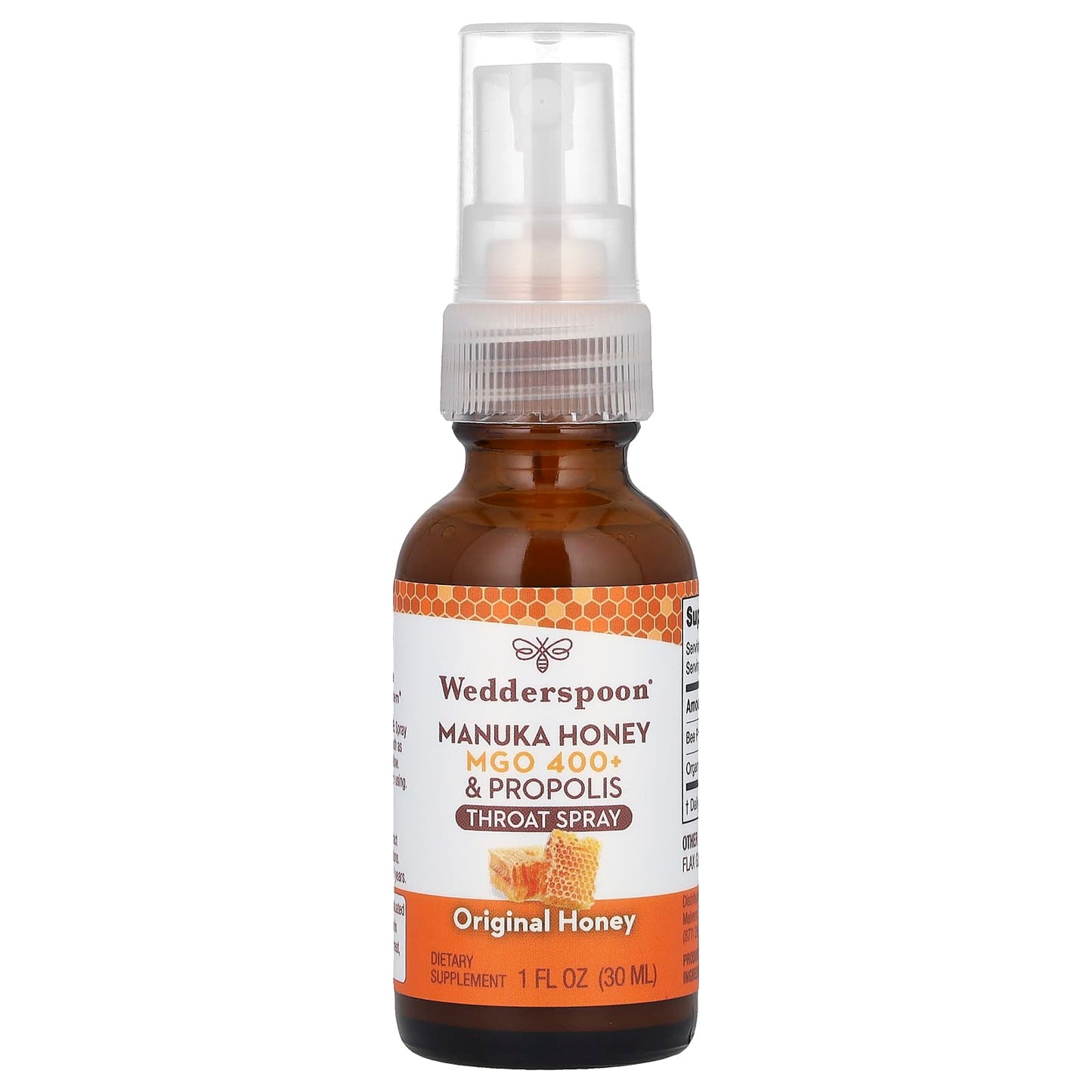 Wedderspoon, Manuka Honey & Propolis Throat Spray, Original Honey, MGO 400+, 1 fl oz (30 ml) - Image 1